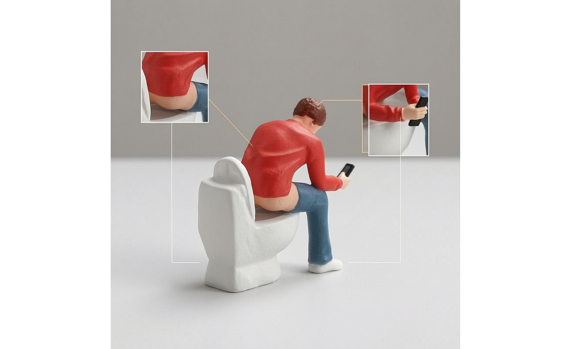 Miniature Man on Toilet 1:64 Scale Resin Figure with Toilet Hand-Painted