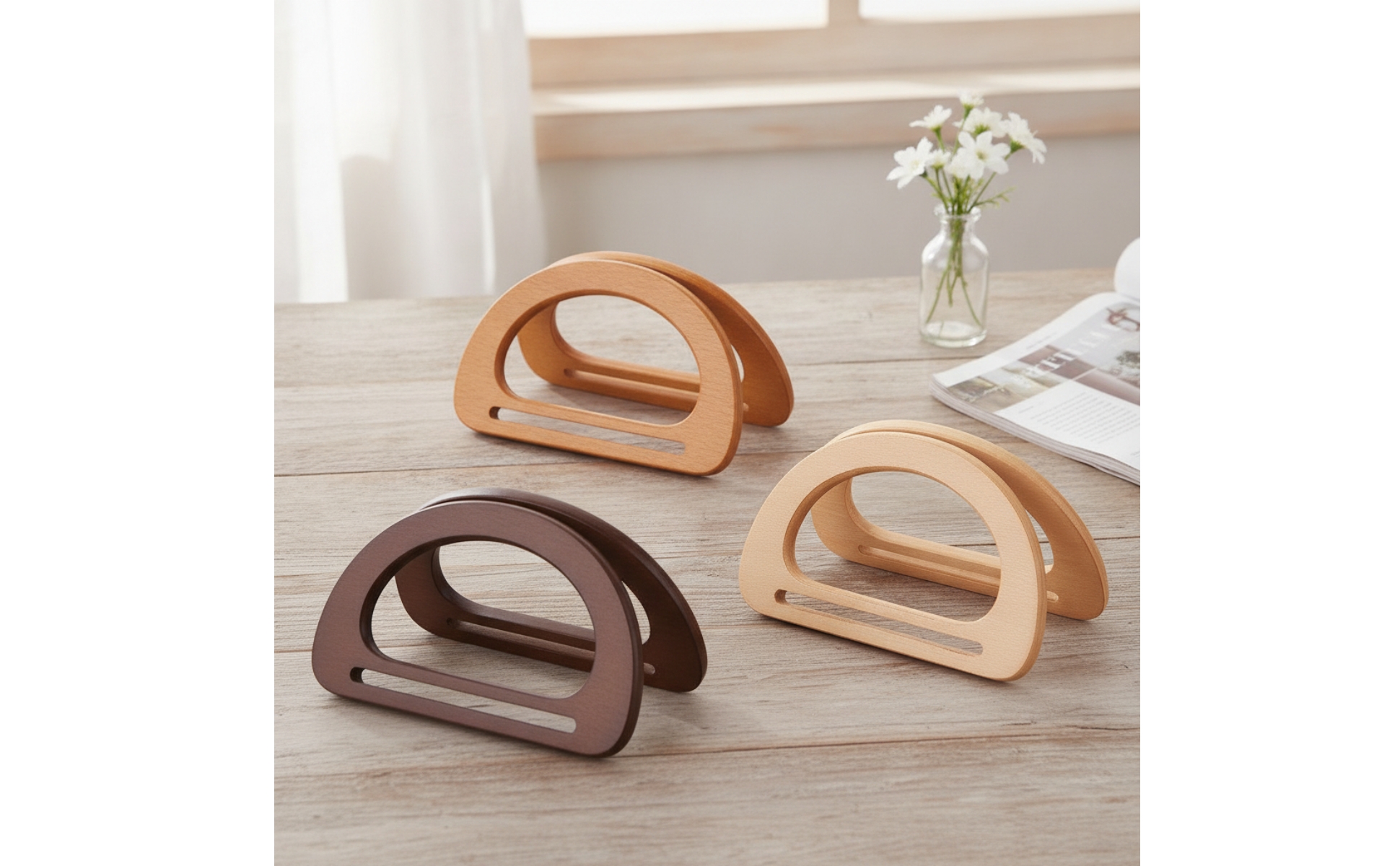 6 Pieces D-Shaped Purse Handle Smooth Bag Handle with D Shape Natural