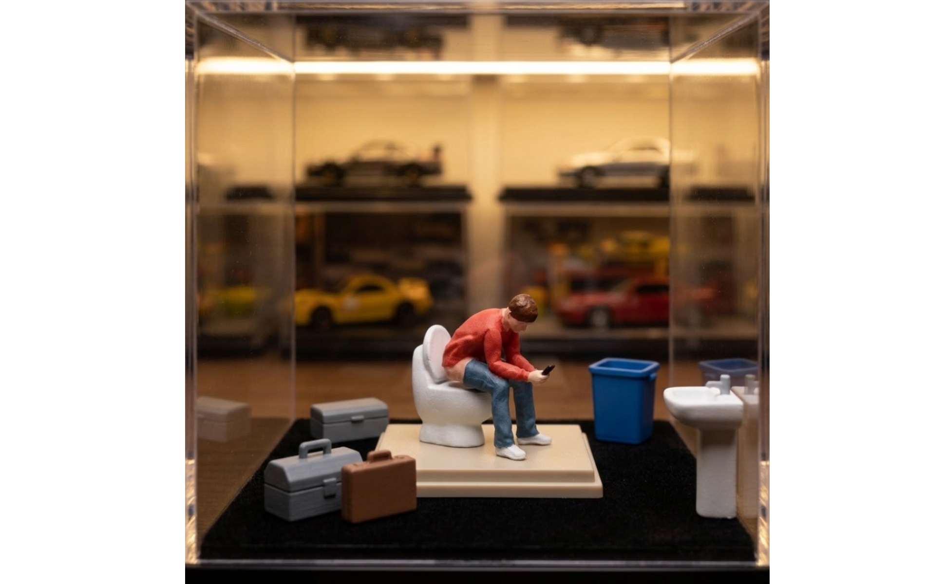 Miniature Man on Toilet 1:64 Scale Resin Figure with Toilet Hand-Painted