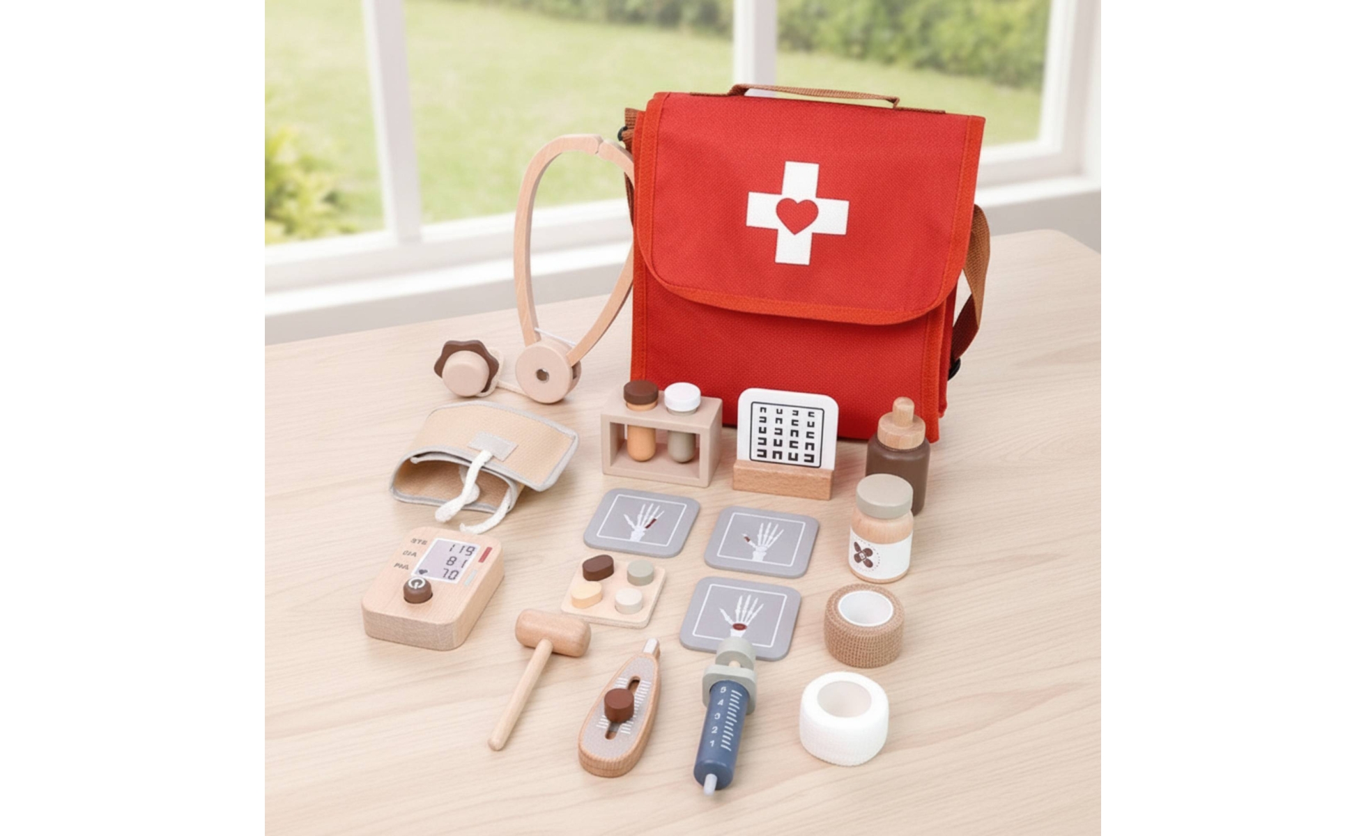 Doctor Kit Wooden Doctor Kit with Heart Sound Listener Educational for Playroom