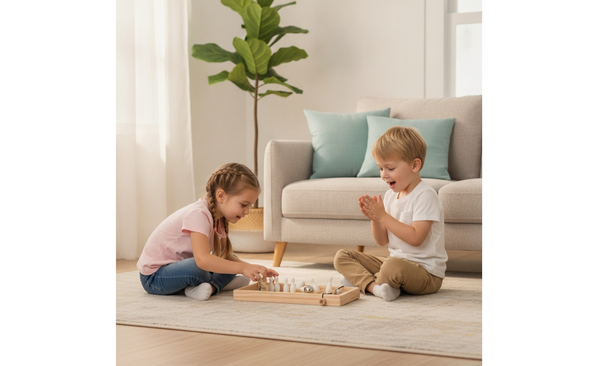 Tischbowling-Spiel mit Seilwerfer Hölzern Tischbowling Kompakt für Klassenzimmer