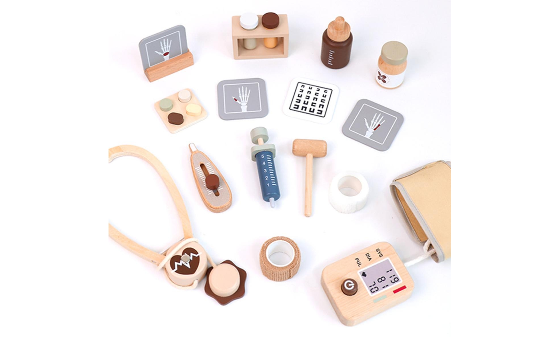 Doctor Kit Wooden Doctor Kit with Heart Sound Listener Educational for Playroom