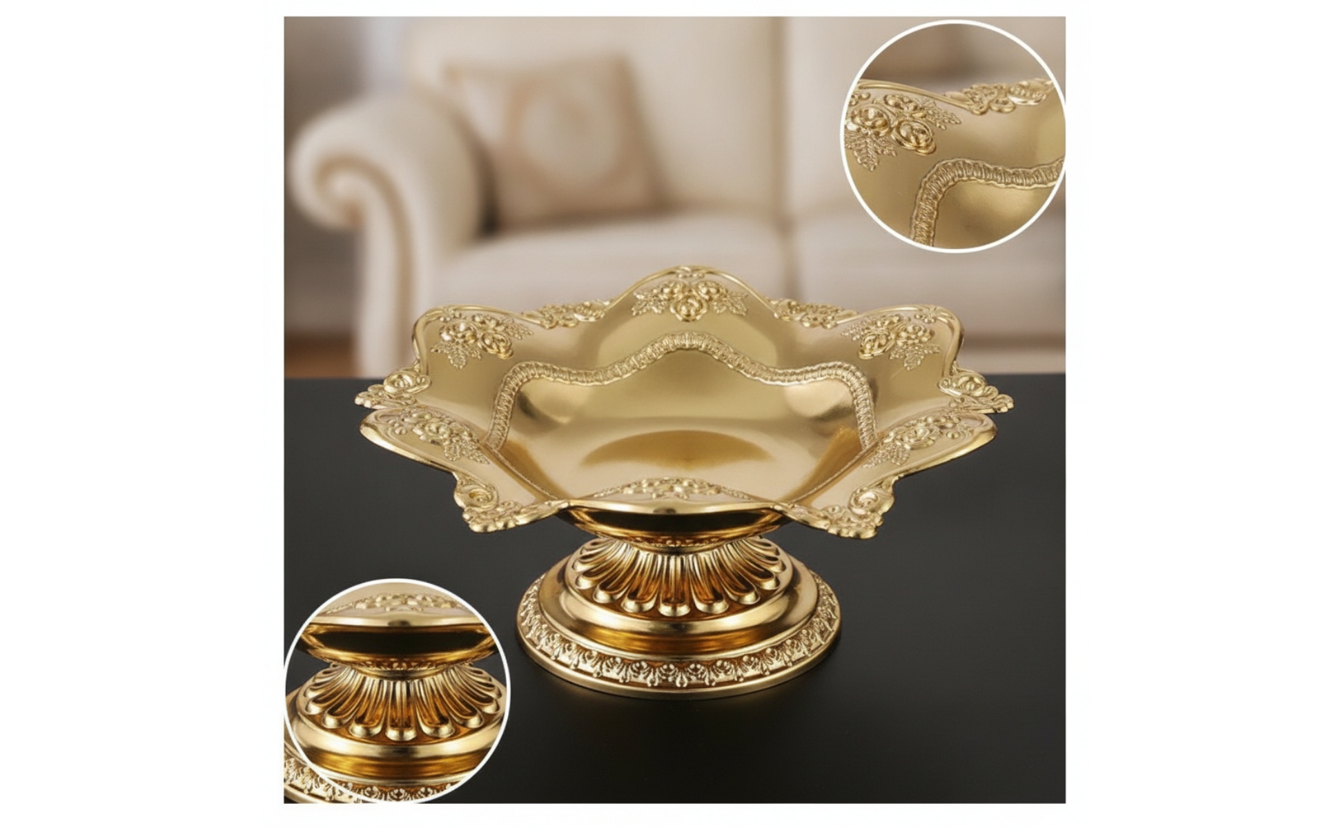 Lotus Fruit Plate Gold-Toned Fruit Bowl with Pedestal Metal for Altar, Tea Table