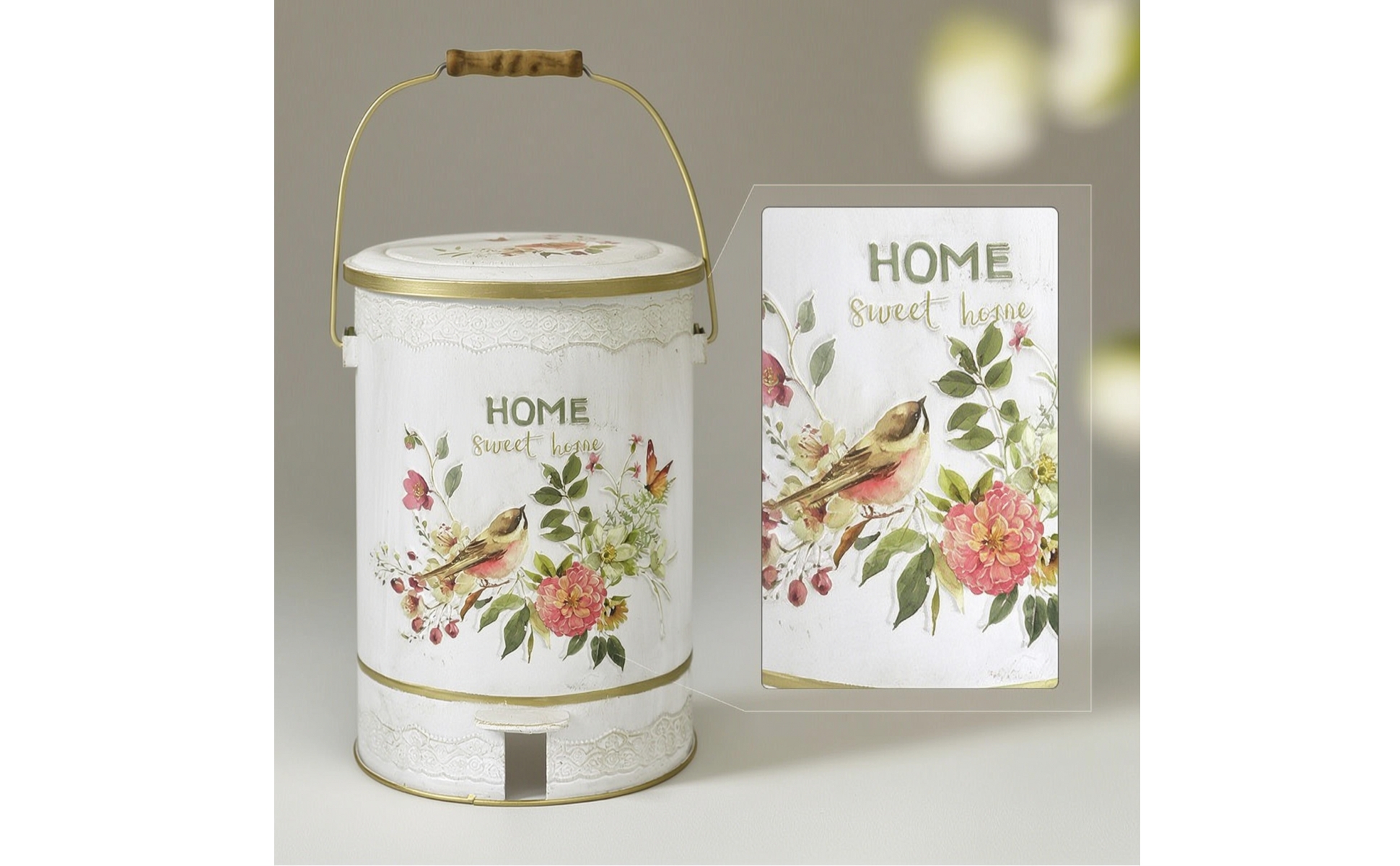 Trash Can with Pedal Handseffortless Pedal Bin Decorative for Kitchen, Bathroom