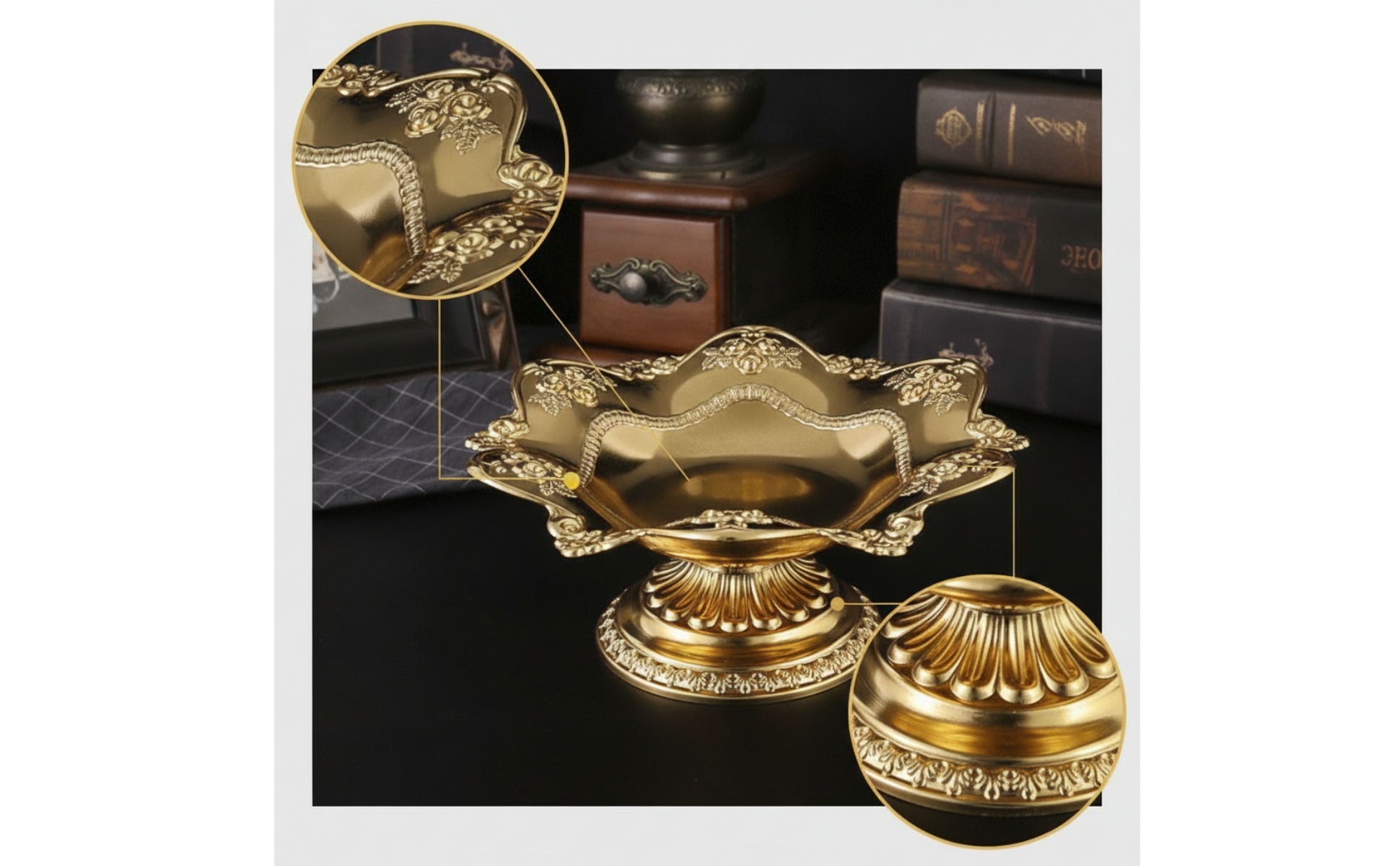 Lotus Fruit Plate Gold-Toned Fruit Bowl with Pedestal Metal for Altar, Tea Table