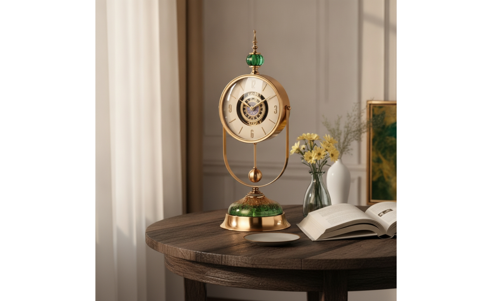 Vintage Tabletop Clock Gold-Tone Clock with Pendulum Decorative for Living Room
