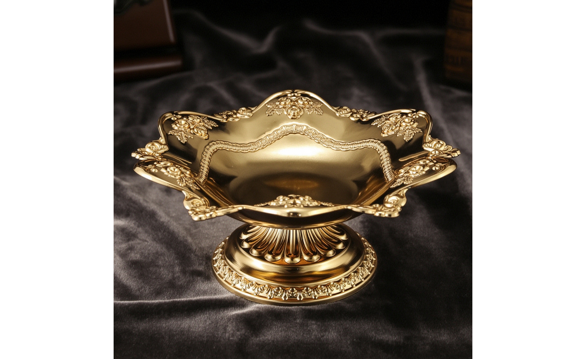 Lotus Fruit Plate Gold-Toned Fruit Bowl with Pedestal Metal for Altar, Tea Table