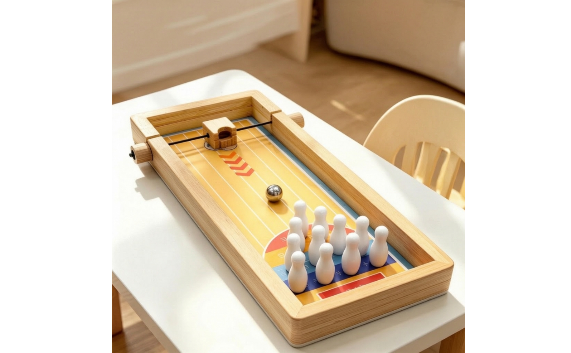 Tischbowling-Spiel mit Seilwerfer Hölzern Tischbowling Kompakt für Klassenzimmer