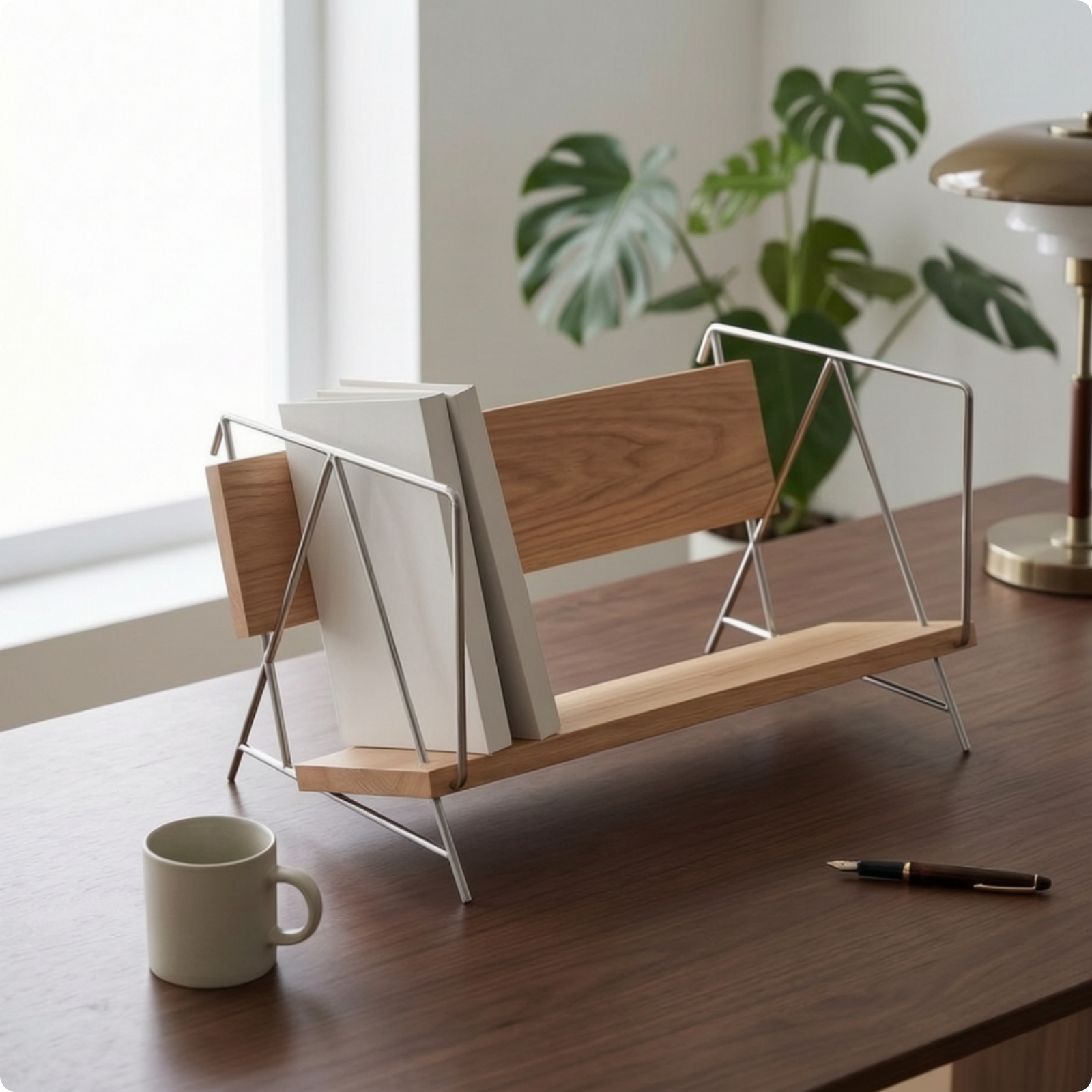 Desktop Book Rack with Slanted Shelf Compact Mini Book Rack Modern for