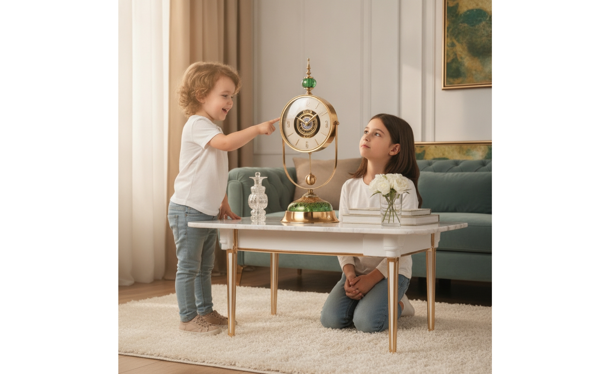 Vintage Tabletop Clock Gold-Tone Clock with Pendulum Decorative for Living Room