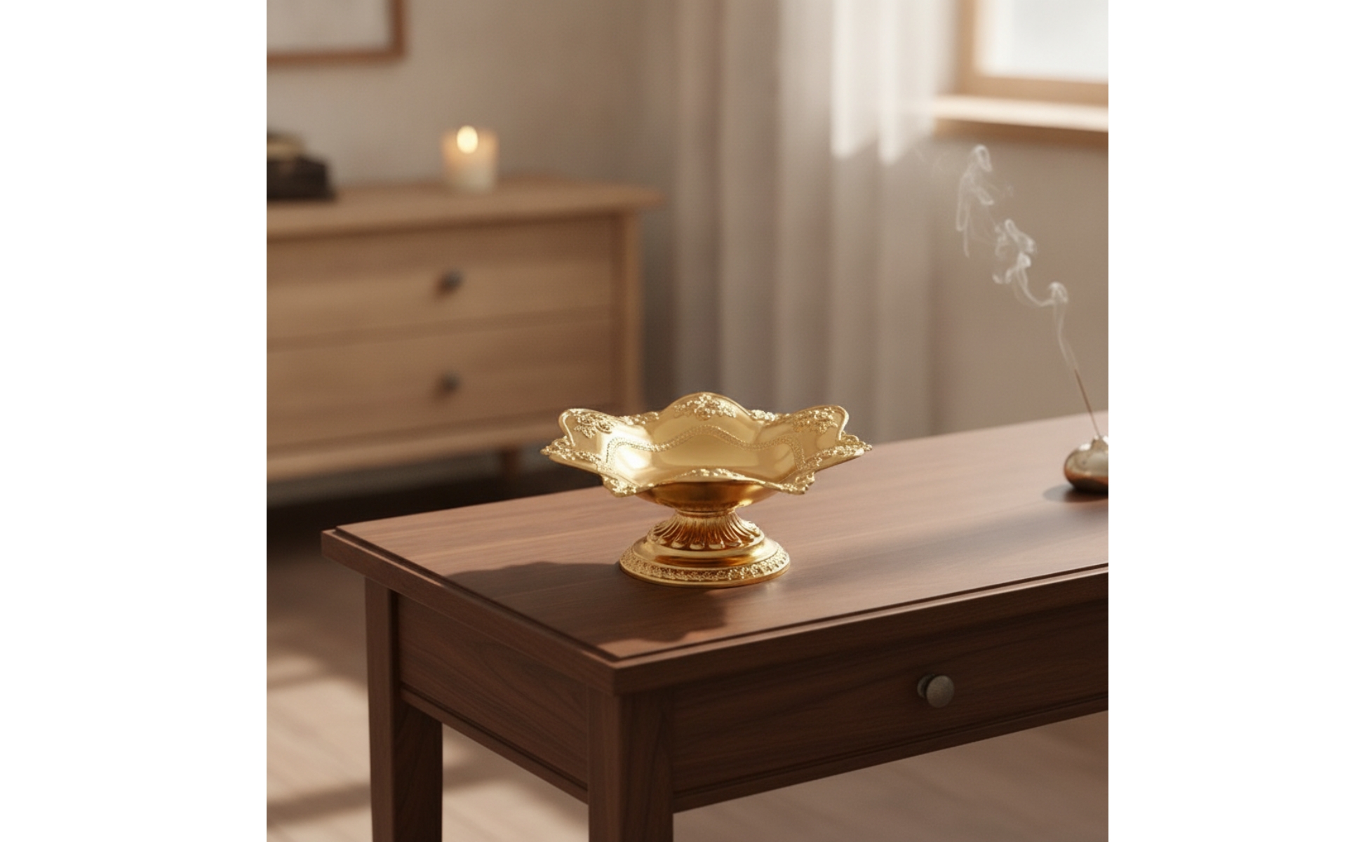 Lotus Fruit Plate Gold-Toned Fruit Bowl with Pedestal Metal for Altar, Tea Table