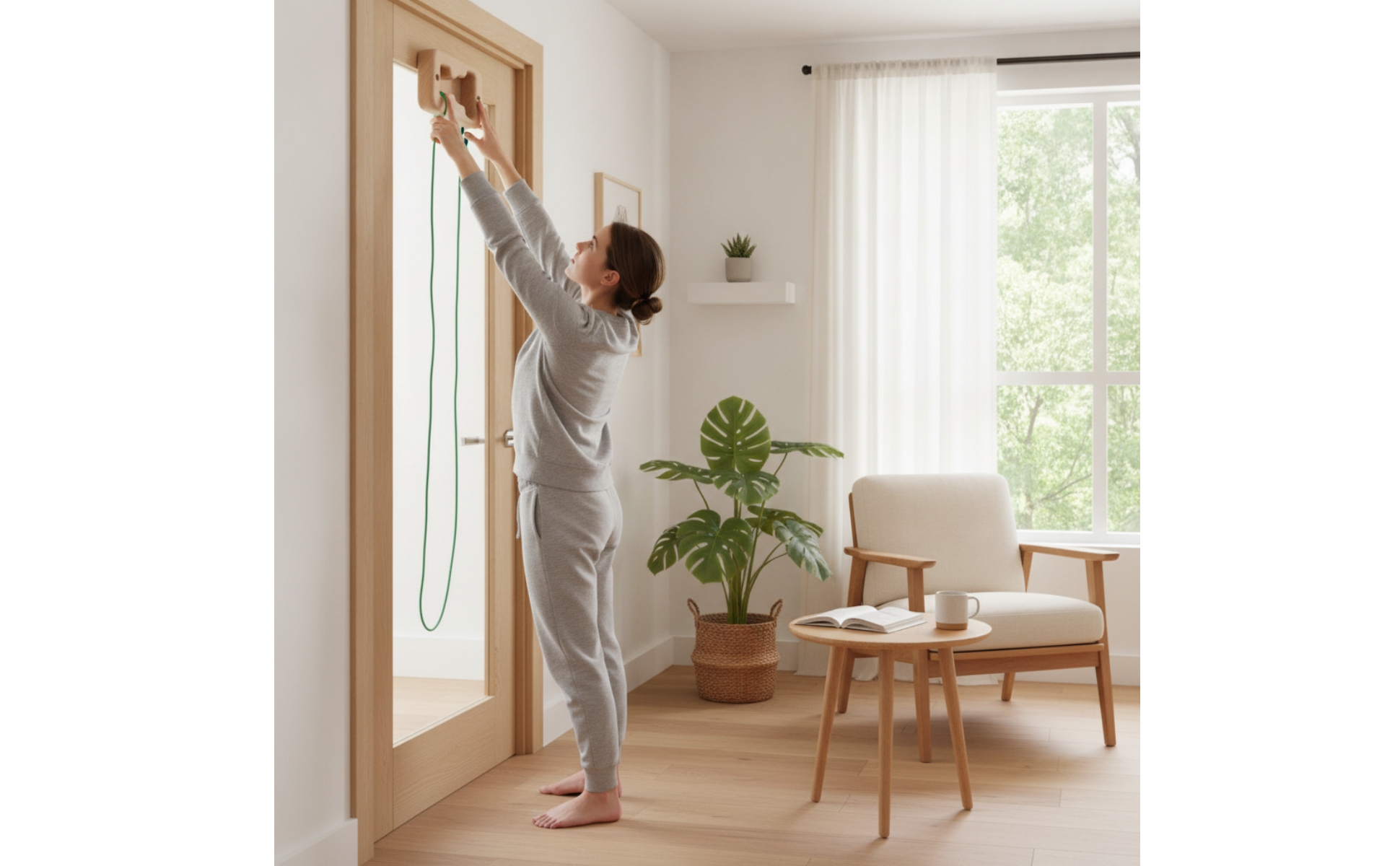Wooden Hangboard with Hanging Rope Tooltool-Less Wooden Hangboard Hanging