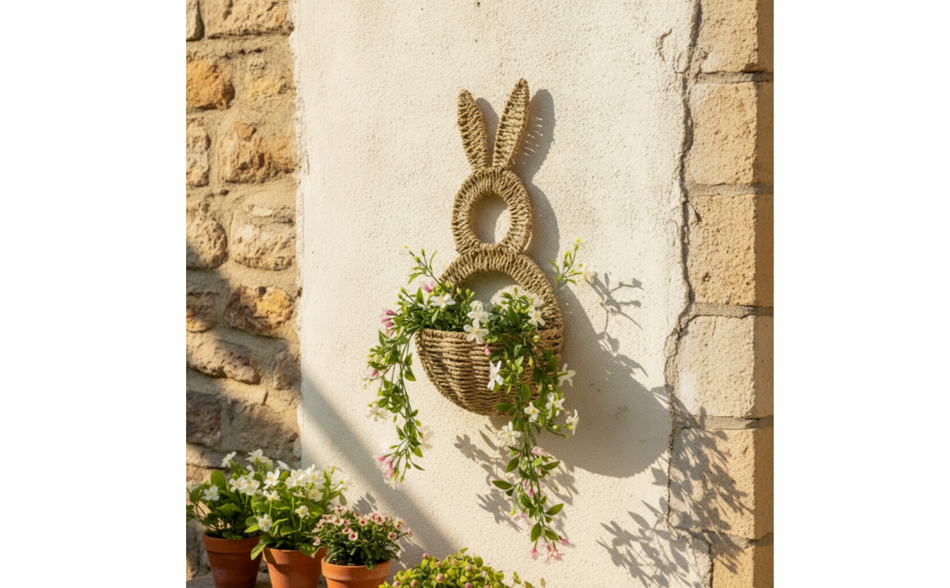 Rabbit Wall Hanging Basket Handwoven Wall Basket with Ears Handmade for Entryway