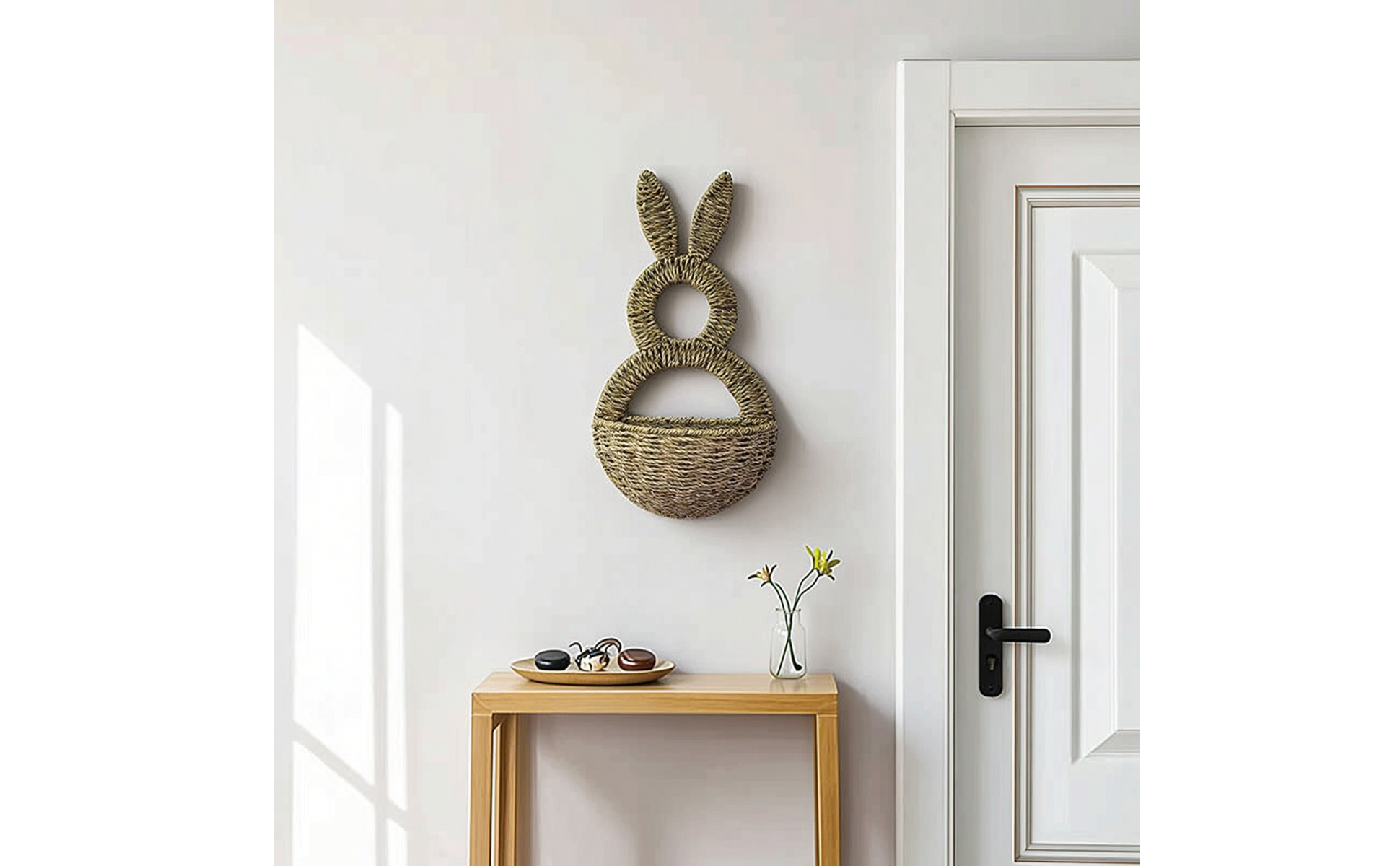 Rabbit Wall Hanging Basket Handwoven Wall Basket with Ears Handmade for Entryway