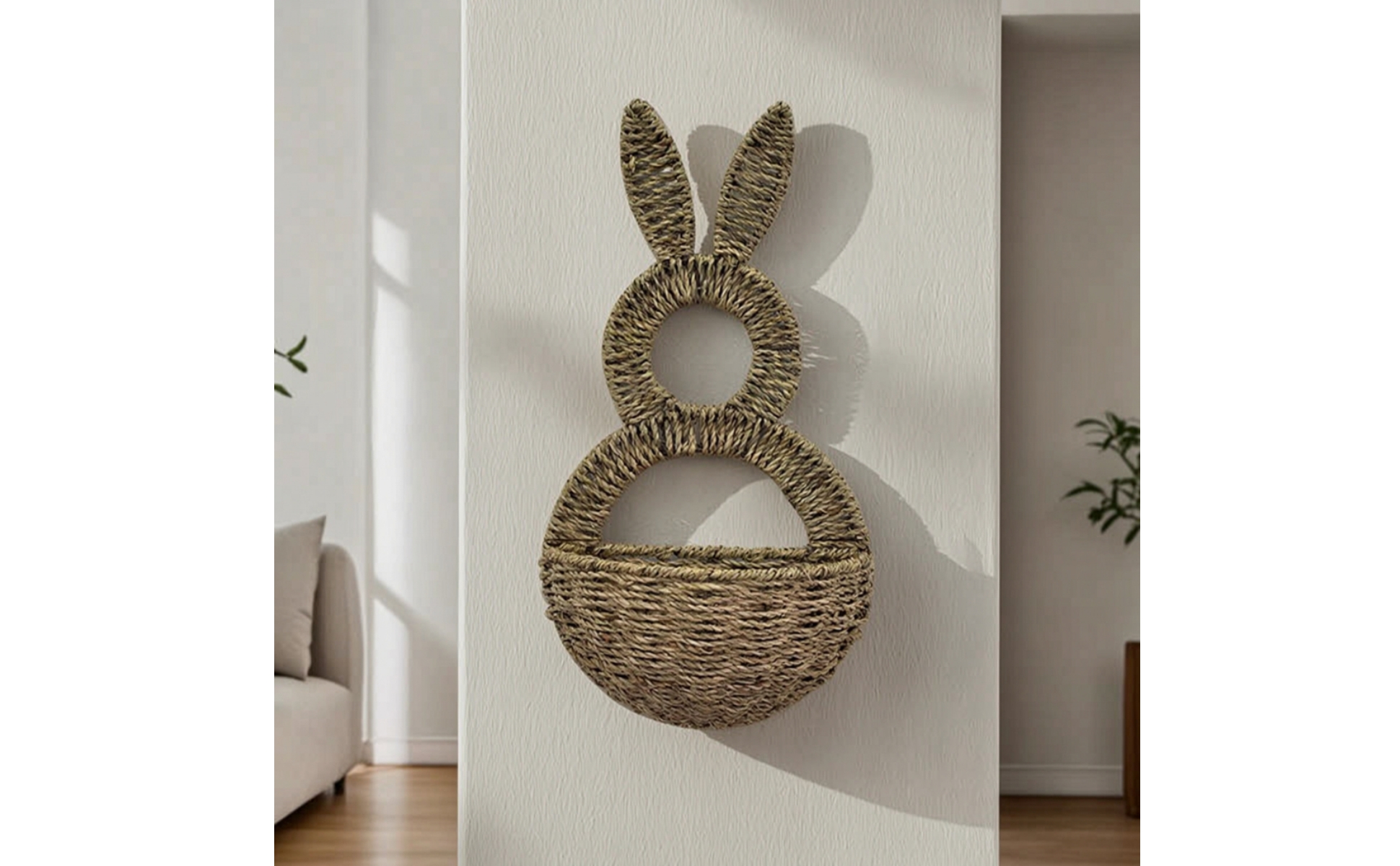 Rabbit Wall Hanging Basket Handwoven Wall Basket with Ears Handmade for Entryway