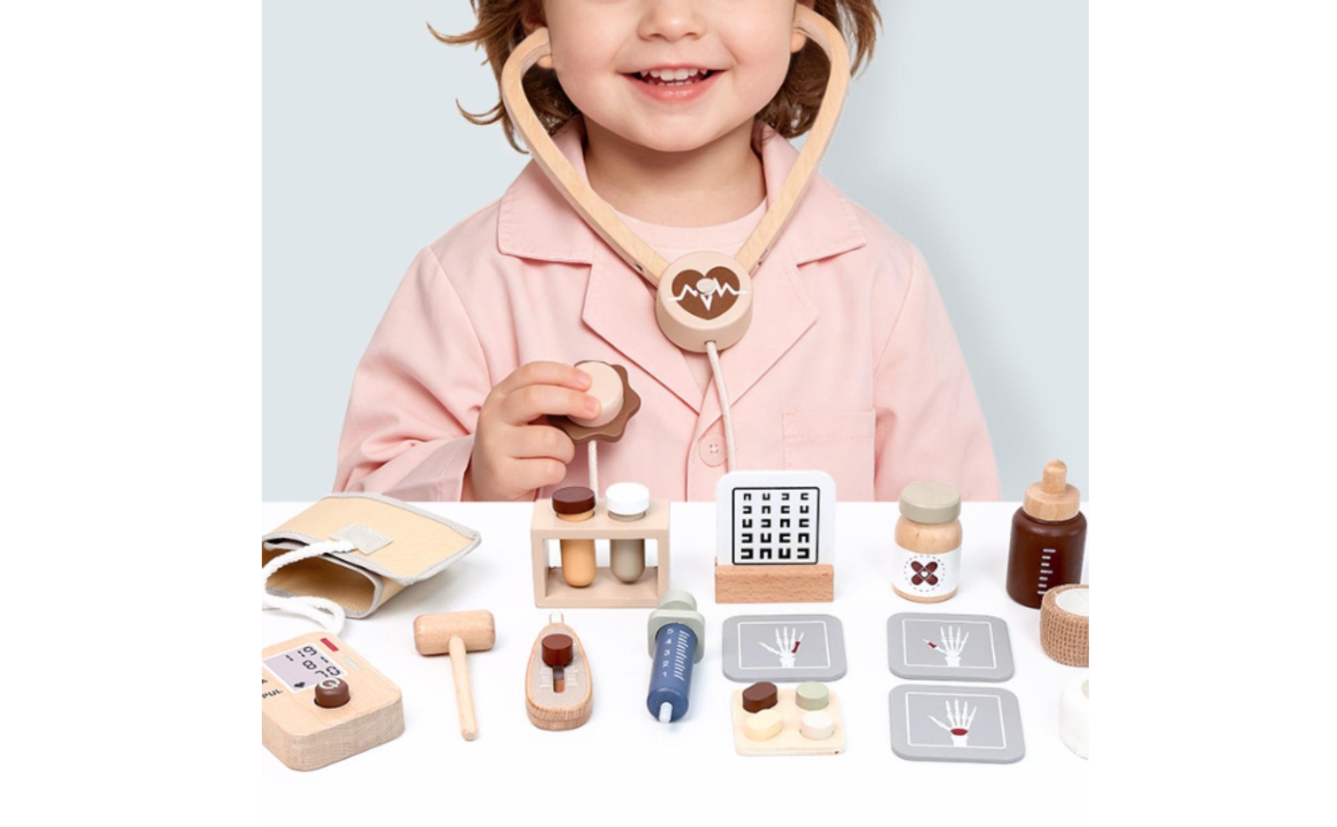 Doctor Kit Wooden Doctor Kit with Heart Sound Listener Educational for Playroom