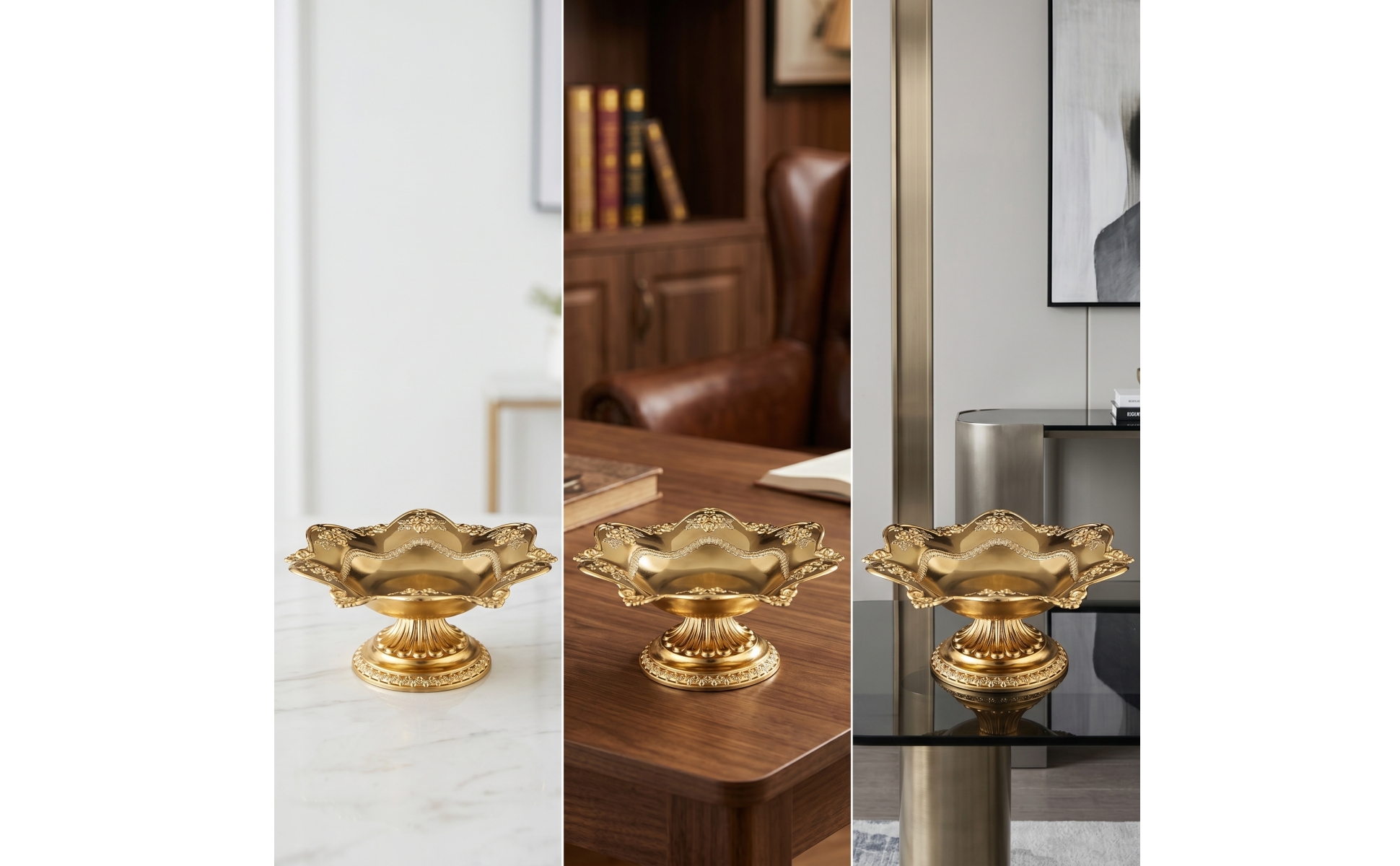 Lotus Fruit Plate Gold-Toned Fruit Bowl with Pedestal Metal for Altar, Tea Table