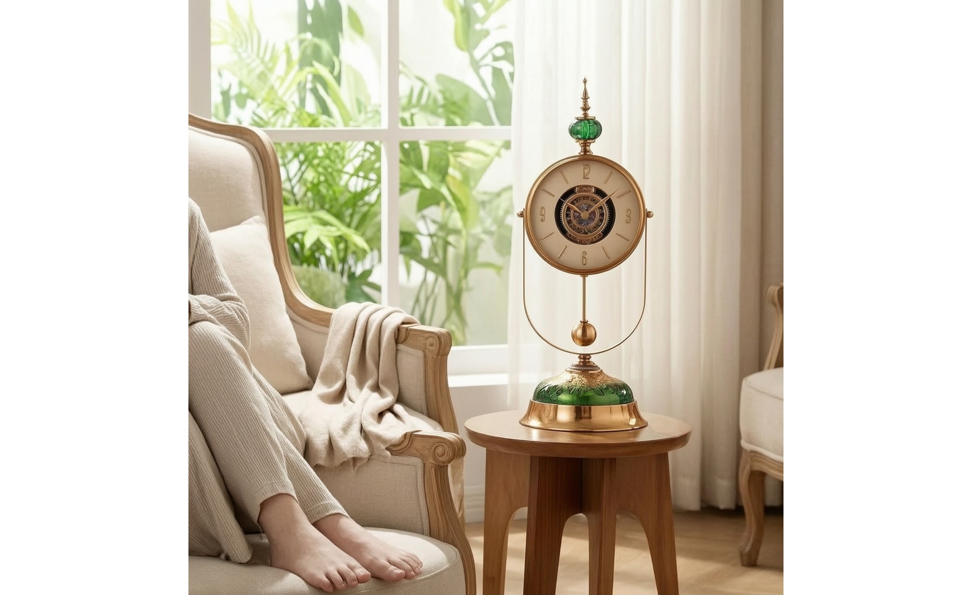 Vintage Tabletop Clock Gold-Tone Clock with Pendulum Decorative for Living Room