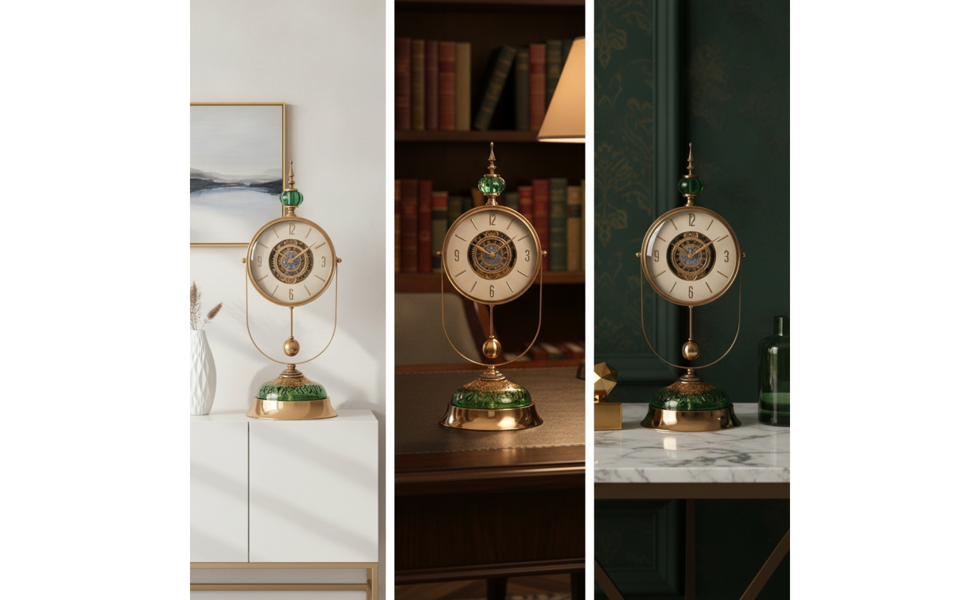 Vintage Tabletop Clock Gold-Tone Clock with Pendulum Decorative for Living Room