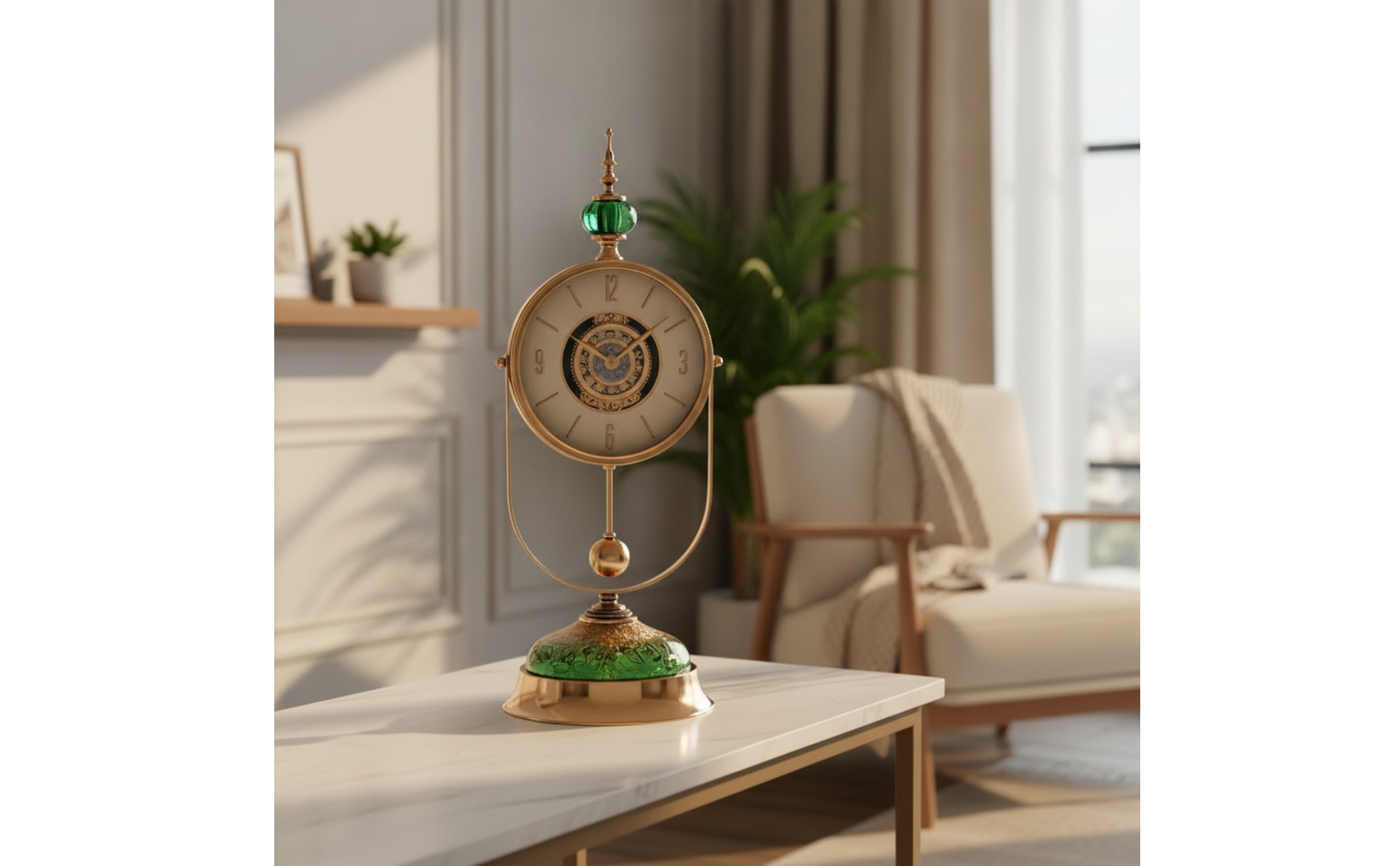 Vintage Tabletop Clock Gold-Tone Clock with Pendulum Decorative for Living Room