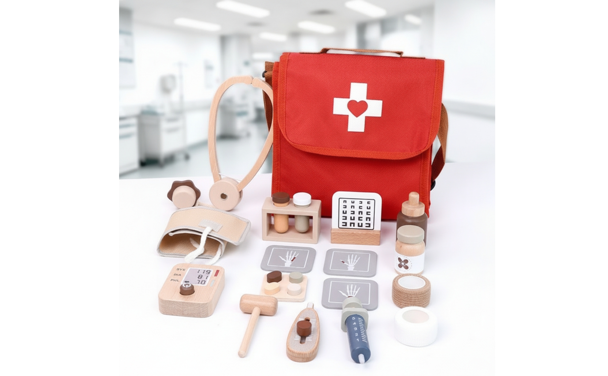 Doctor Kit Wooden Doctor Kit with Heart Sound Listener Educational for Playroom