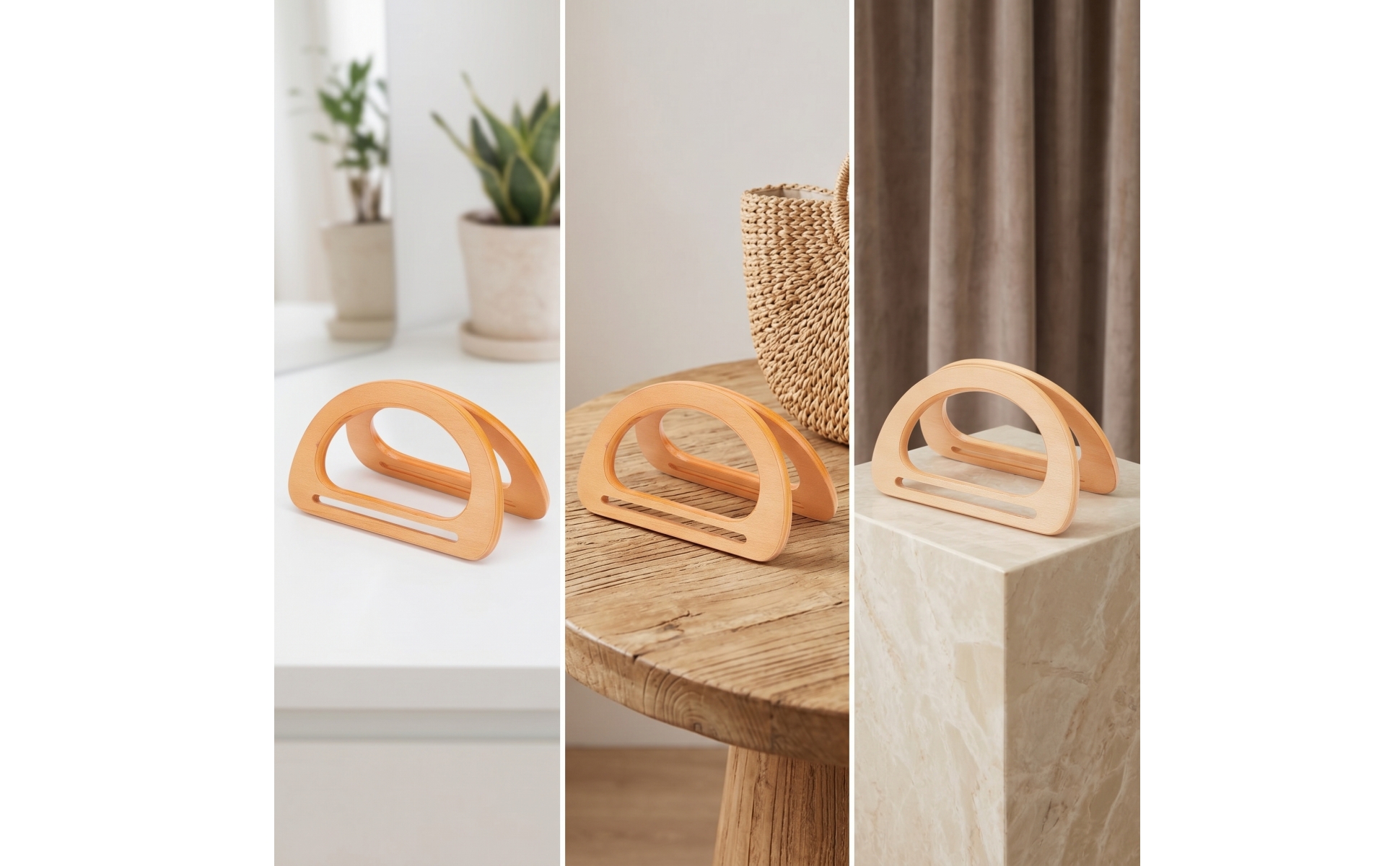 6 Pieces D-Shaped Purse Handle Smooth Bag Handle with D Shape Natural