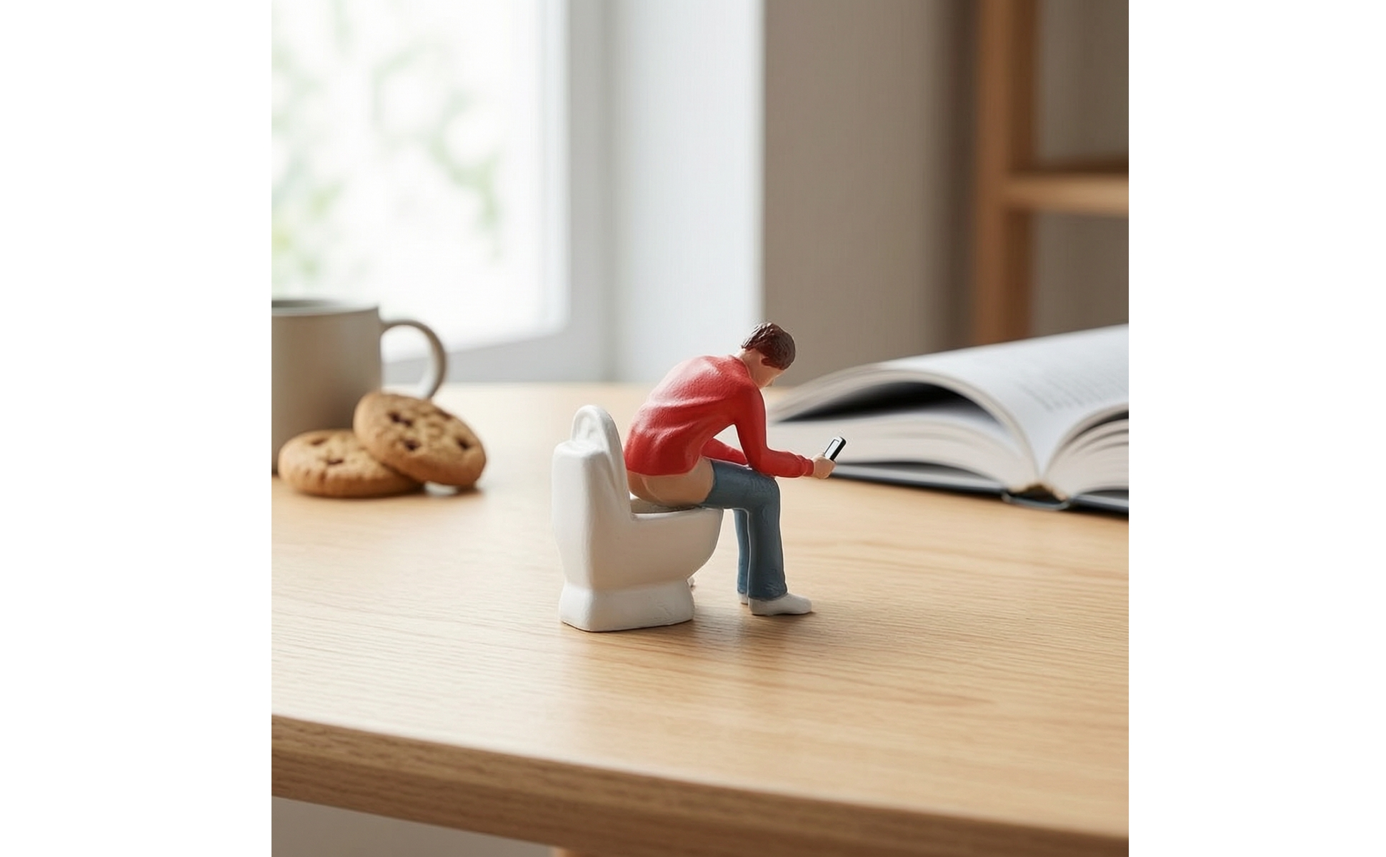 Miniature Man on Toilet 1:64 Scale Resin Figure with Toilet Hand-Painted