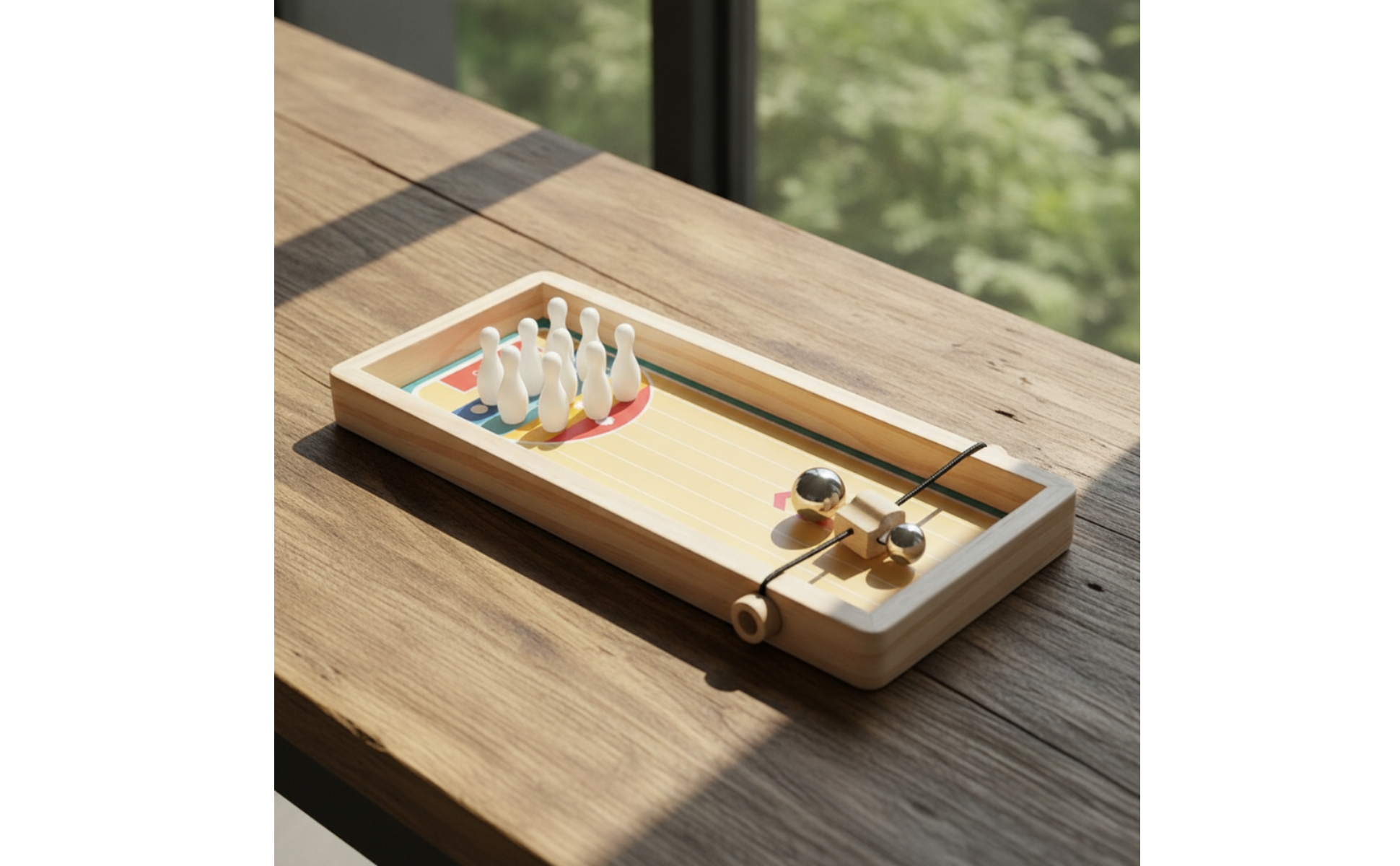 Tischbowling-Spiel mit Seilwerfer Hölzern Tischbowling Kompakt für Klassenzimmer