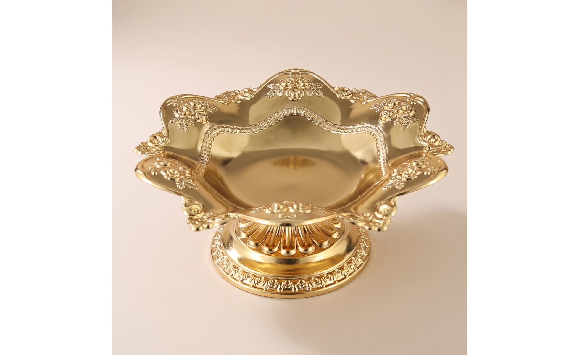 Lotus Fruit Plate Gold-Toned Fruit Bowl with Pedestal Metal for Altar, Tea Table