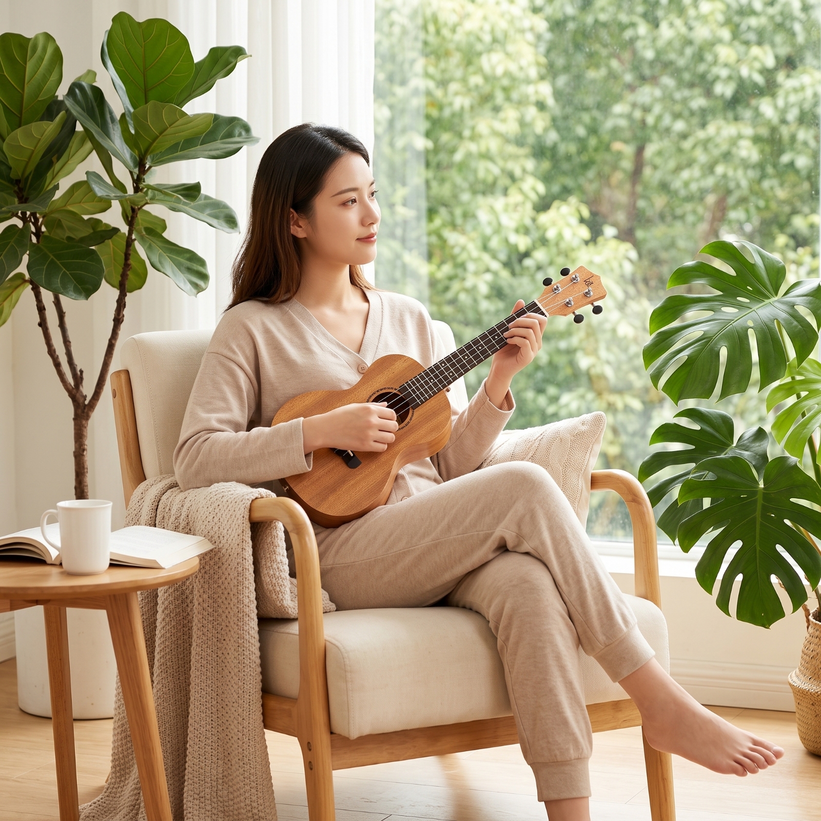 Sopran Ukulele leichtes Saiteninstrument leicht zu spielen für Reisen, Erwachsene - Produktbild 7
