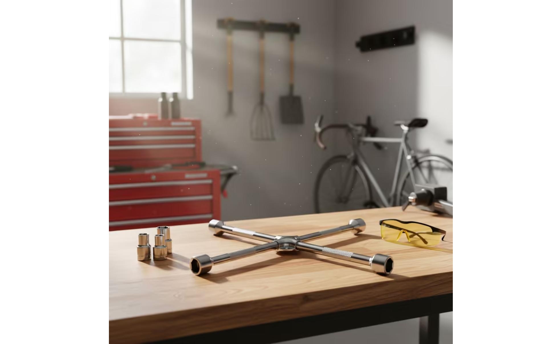 Cross-Shaped Socket Wrench with Clip Chrome-Plated for Motorists, Mechanics