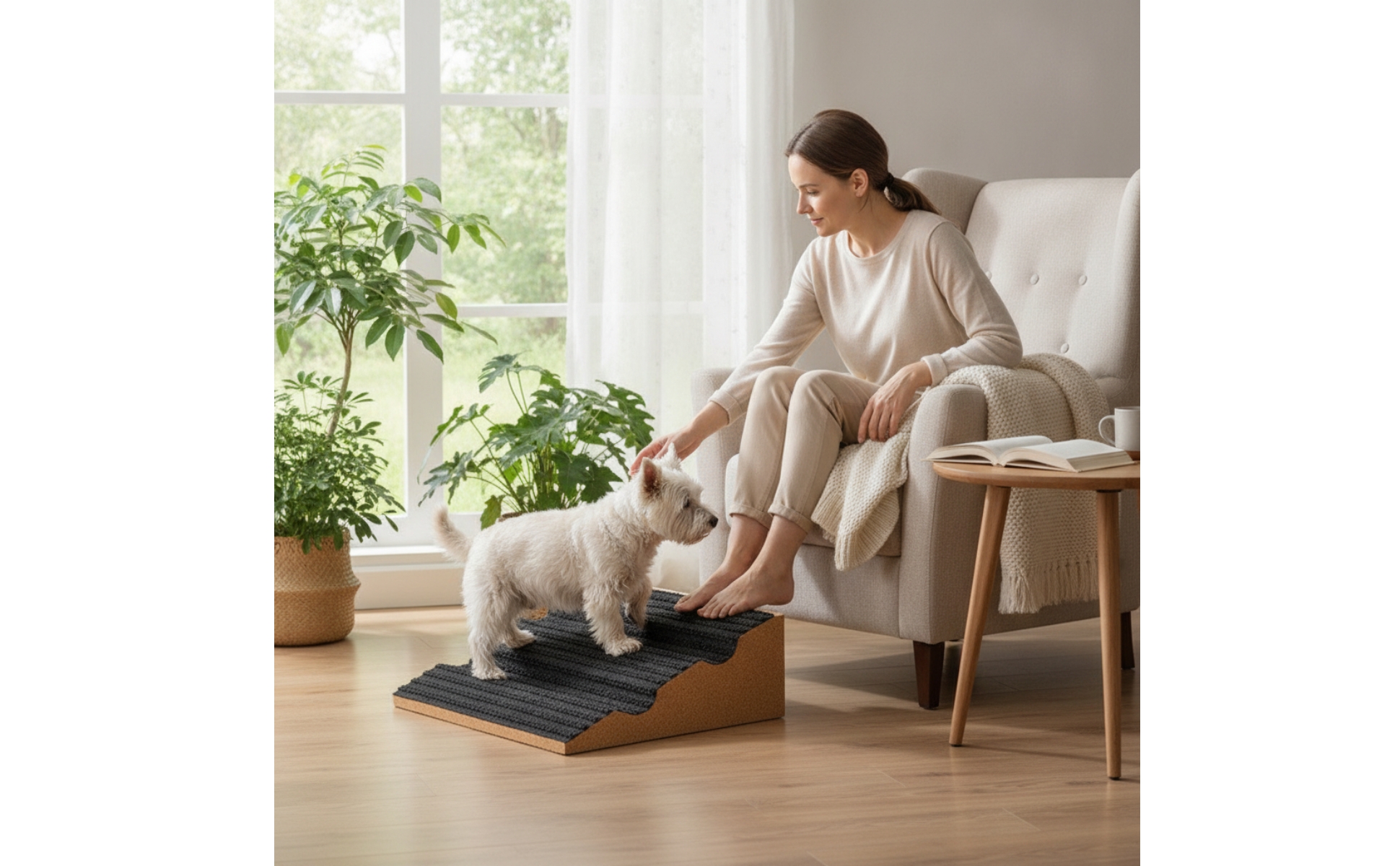 Cork Pet Ramp Anti-Slip Pet Ramp with Grooved Surface Soft for Sofa, Small Dogs