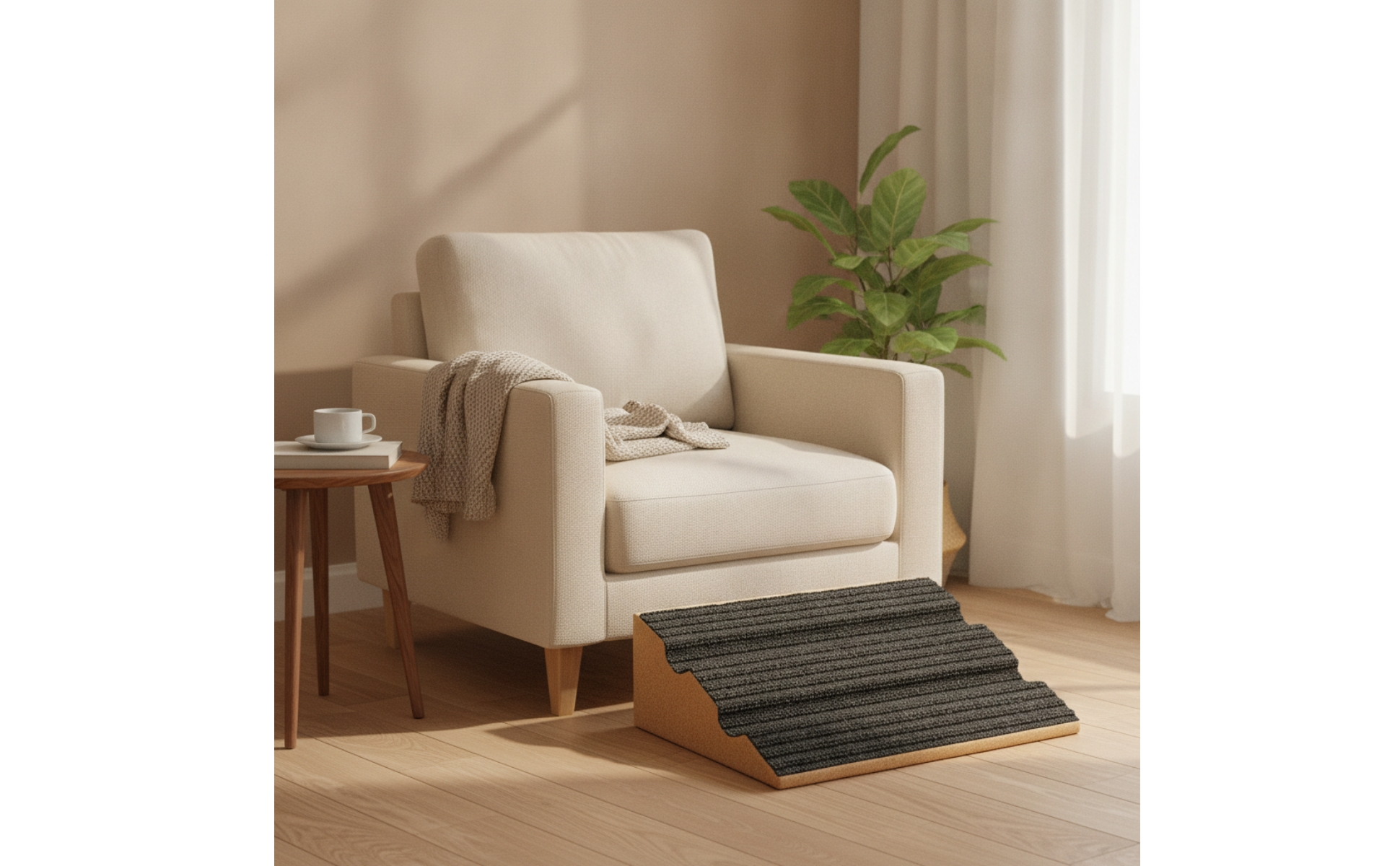 Cork Pet Ramp Anti-Slip Pet Ramp with Grooved Surface Soft for Sofa, Small Dogs