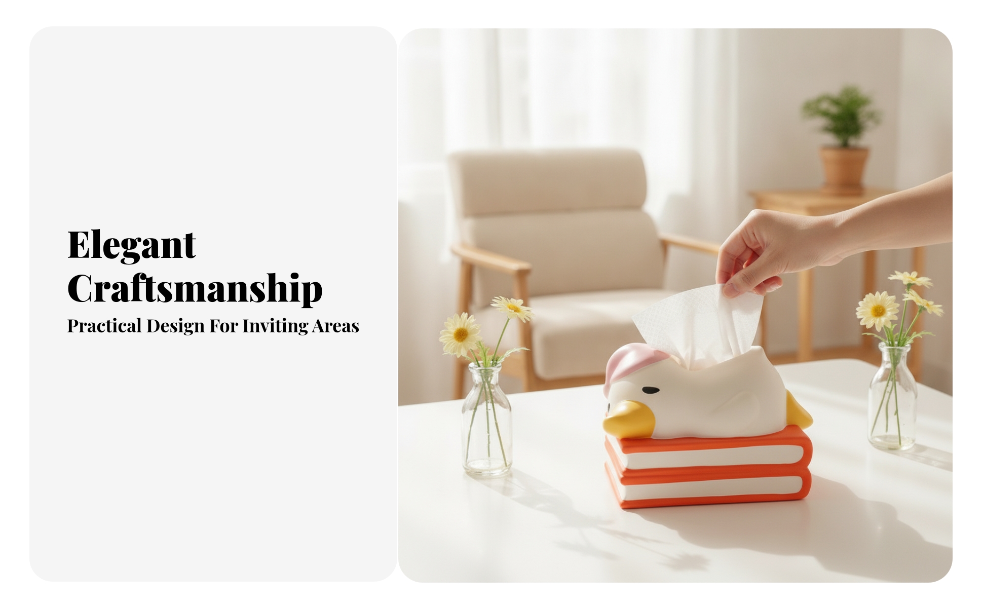 Duck Tissue Box Layered Base Duck-Shaped Tissue Holder Rounded Edges for Table