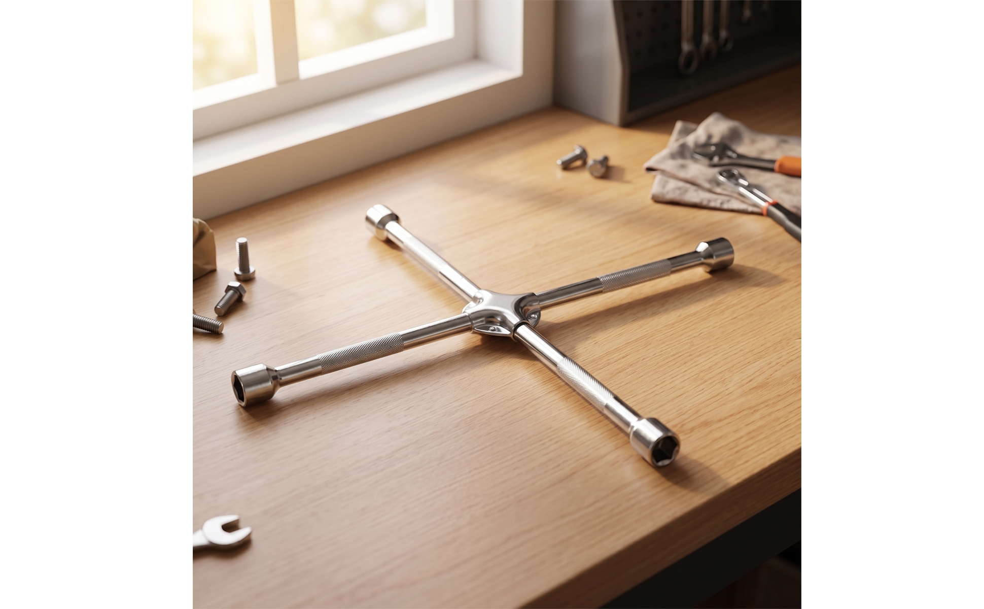 Cross-Shaped Socket Wrench with Clip Chrome-Plated for Motorists, Mechanics