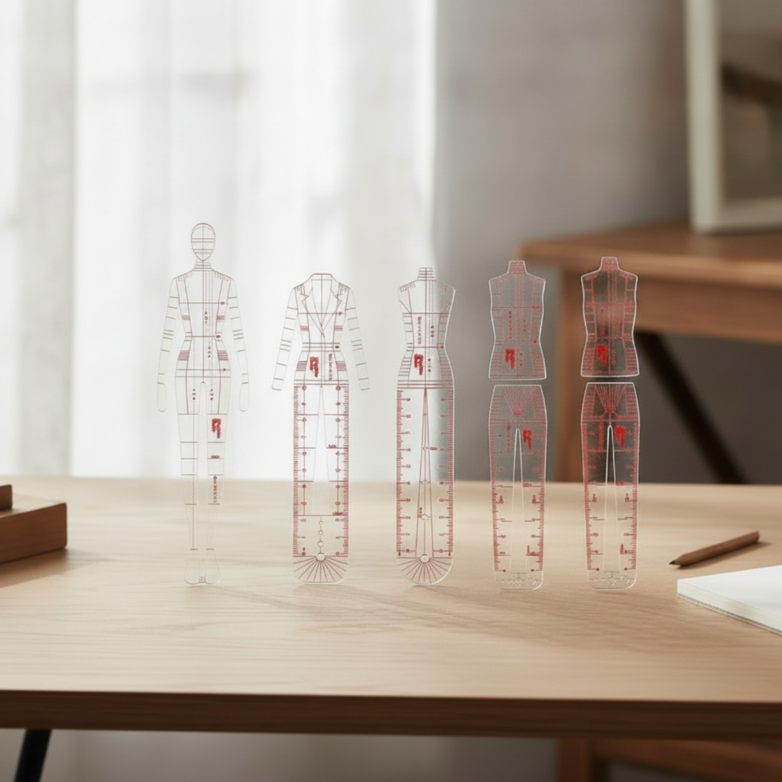 4 Stück Modedesign-Schablone Transparent Lineal Dünn für Modegestalter - Produktbild 2