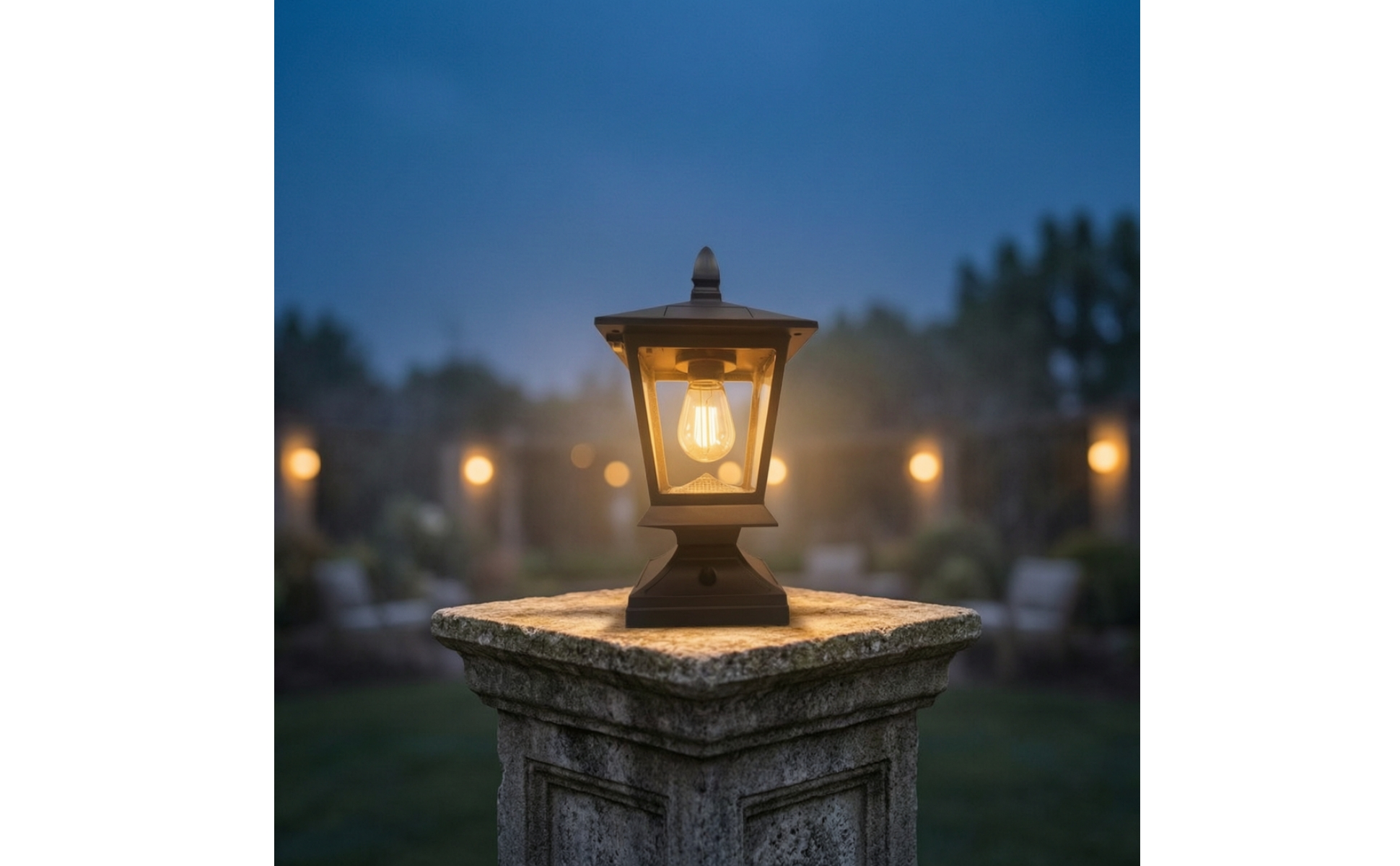 Outdoor Post Light Dusk to Dawn Post-Top Lantern Automatic for Garden, Courtyard