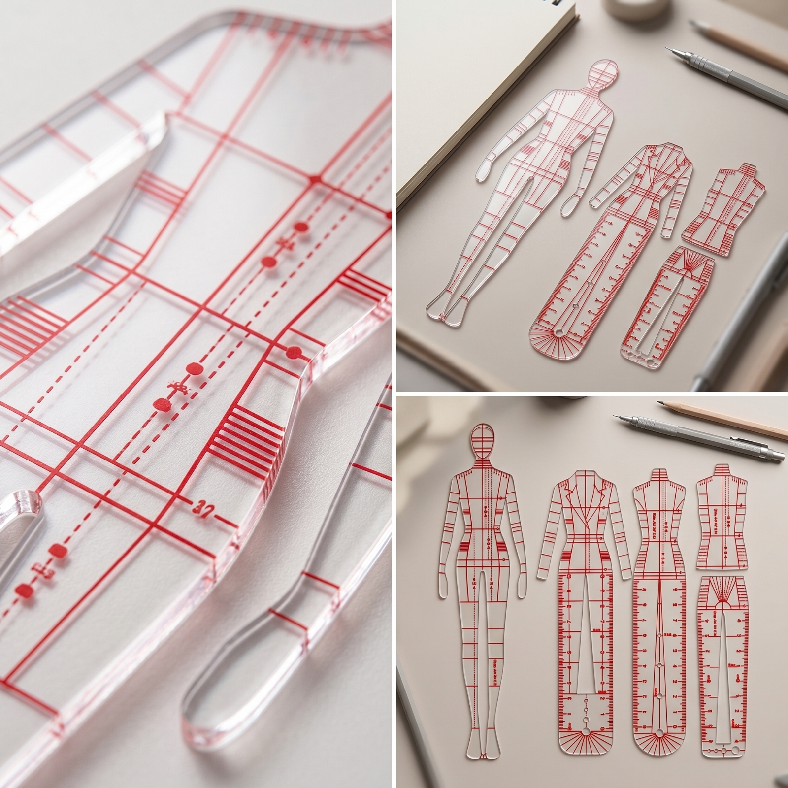 4 Stück Modedesign-Schablone Transparent Lineal Dünn für Modegestalter - Produktbild 7