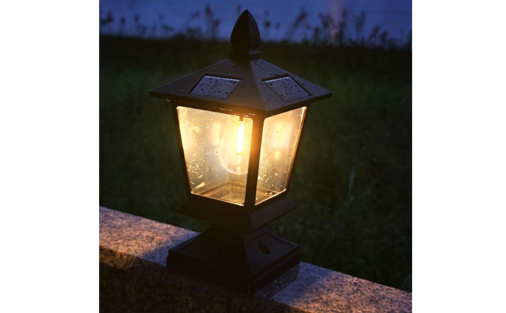 Outdoor Post Light Dusk to Dawn Post-Top Lantern Automatic for Garden, Courtyard
