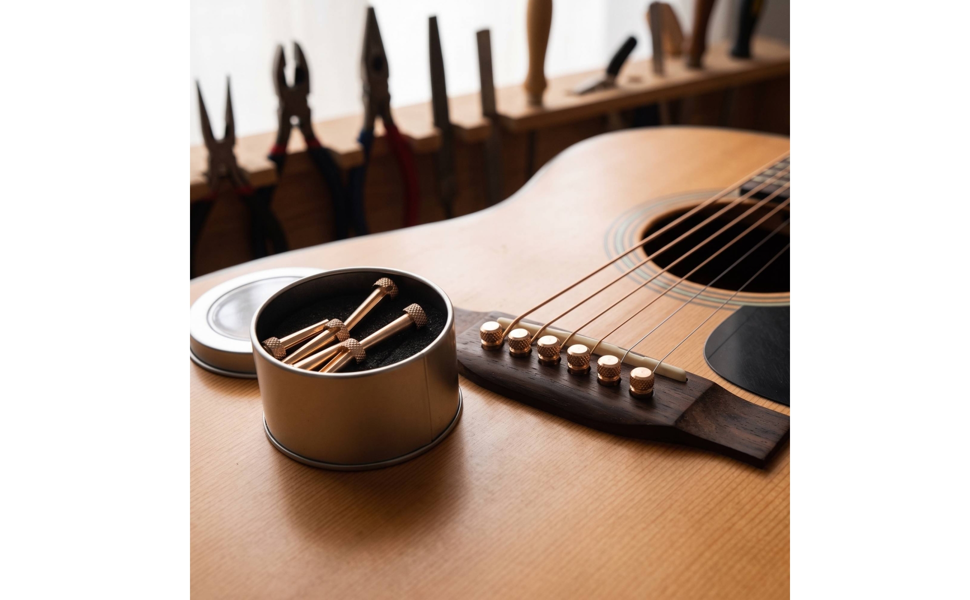 6 Pieces Bridge Pins with Storage Box Copper-Colored Acoustic Guitar Bridge Pins