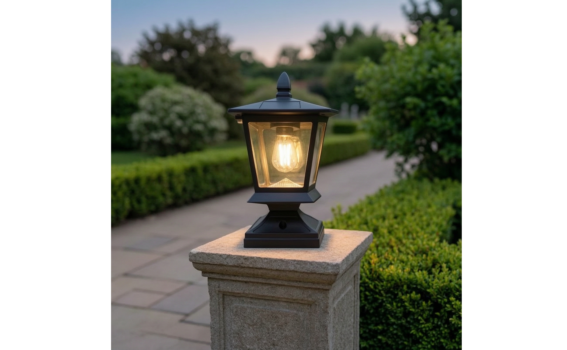 Outdoor Post Light Dusk to Dawn Post-Top Lantern Automatic for Garden, Courtyard