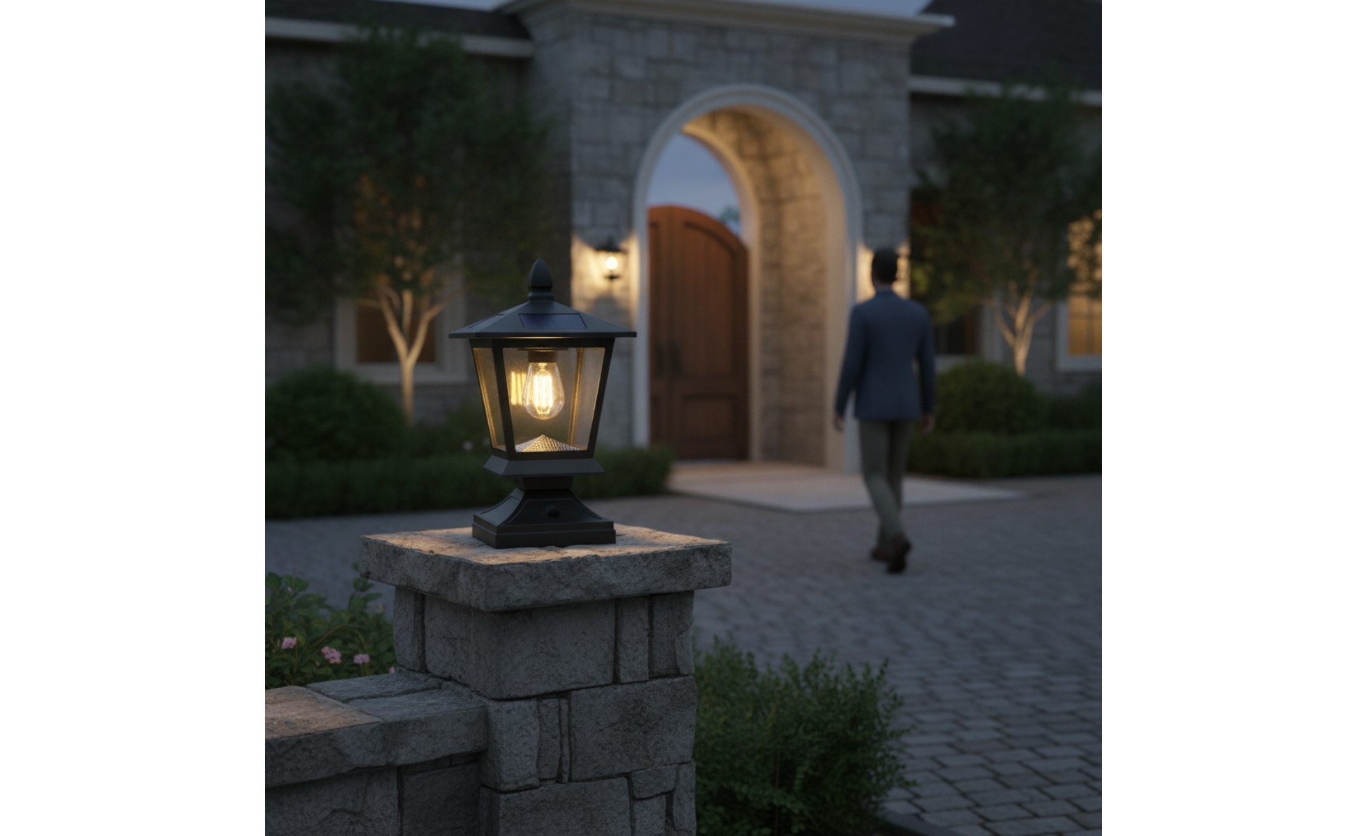 Outdoor Post Light Dusk to Dawn Post-Top Lantern Automatic for Garden, Courtyard