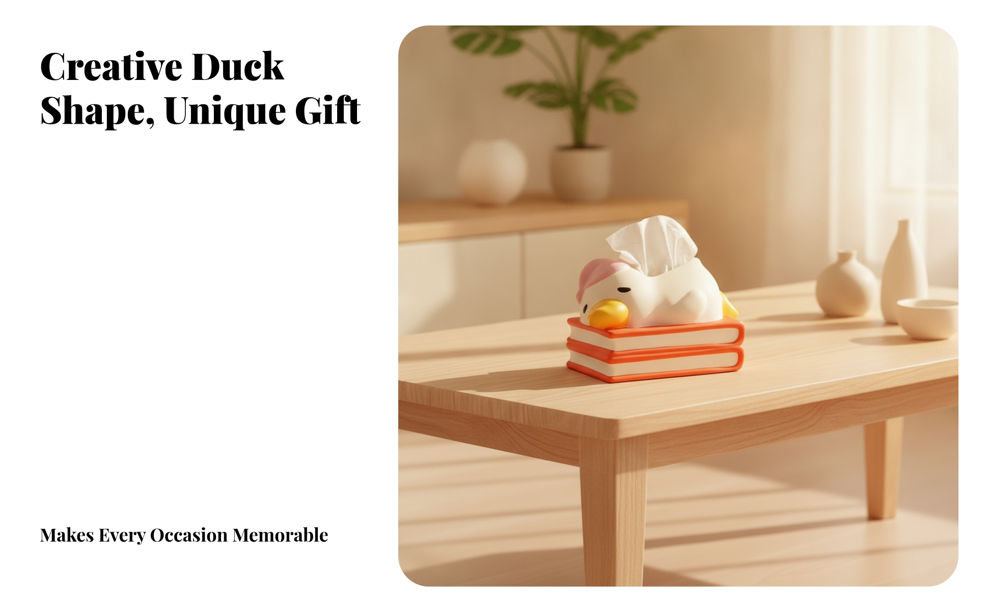 Duck Tissue Box Layered Base Duck-Shaped Tissue Holder Rounded Edges for Table