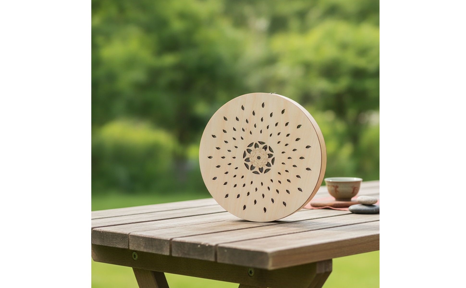 Slit Drum Drum Wooden Drum with Leaf Patterns Cut for Mindful Movement Studio