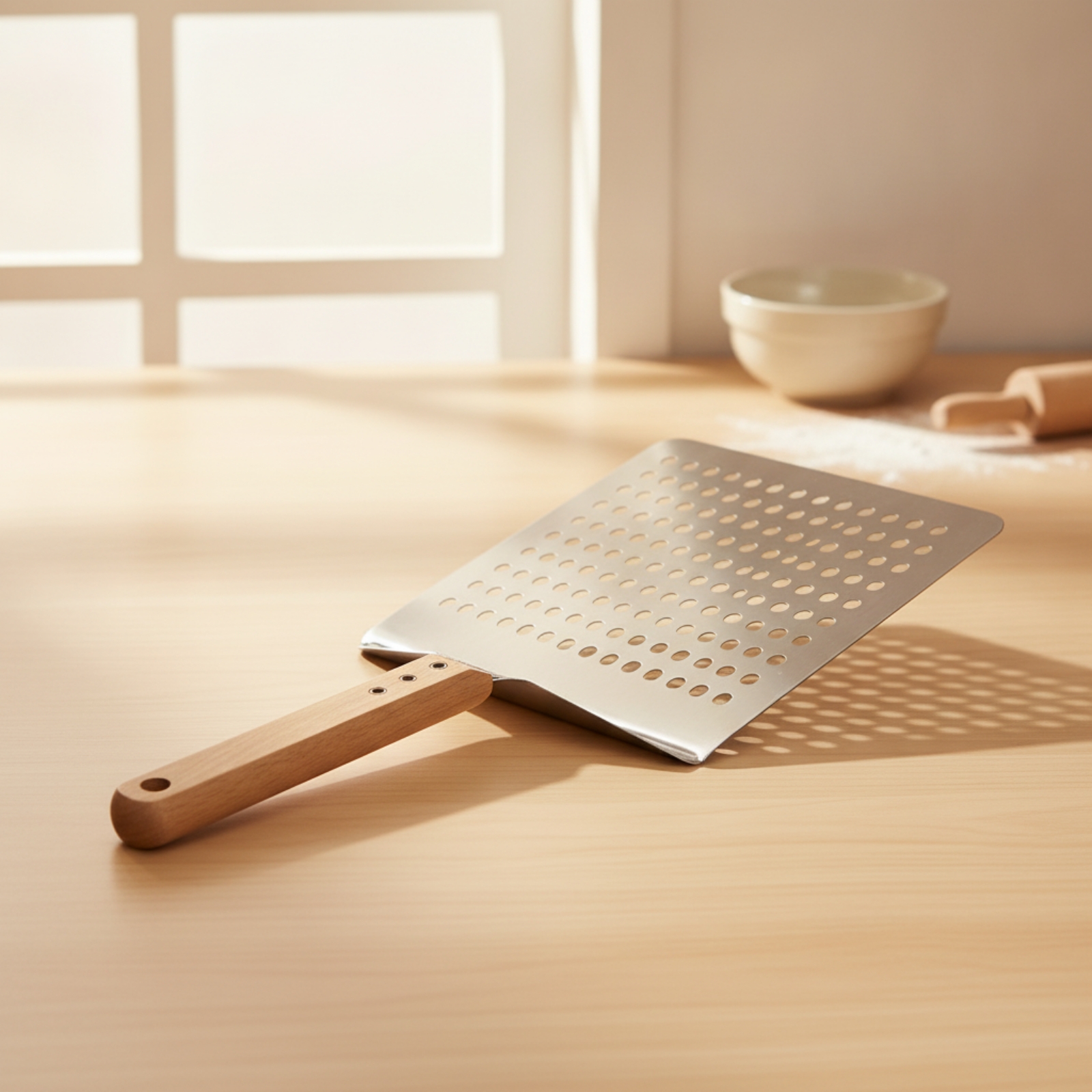 Perforierter Pizzaschieber perforiert Pizzaschieber mit Holzgriff leicht - Produktbild 4