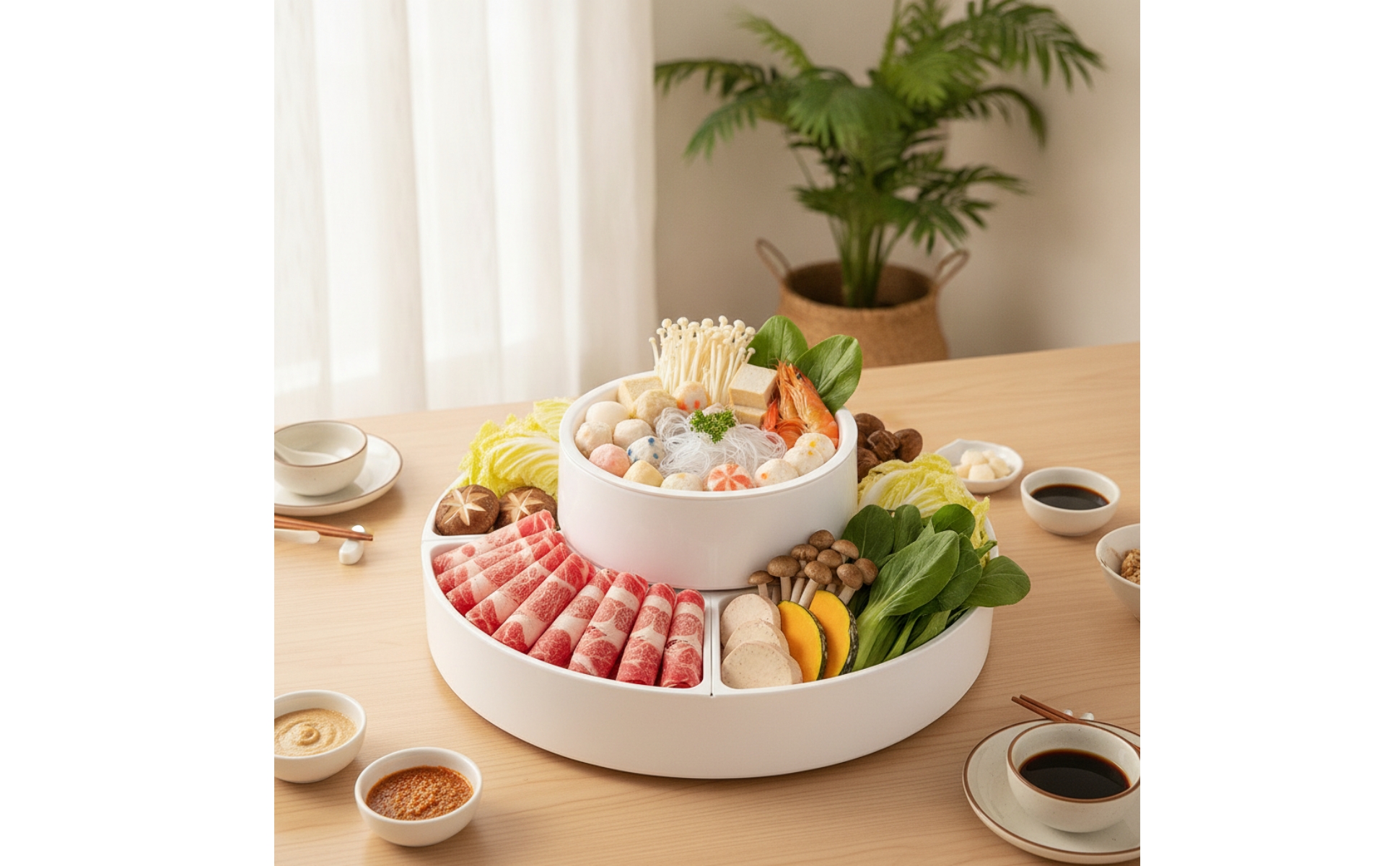 Serving Plate with Rotating Base Melamine for Hot Pot, Home Dining, Restaurants