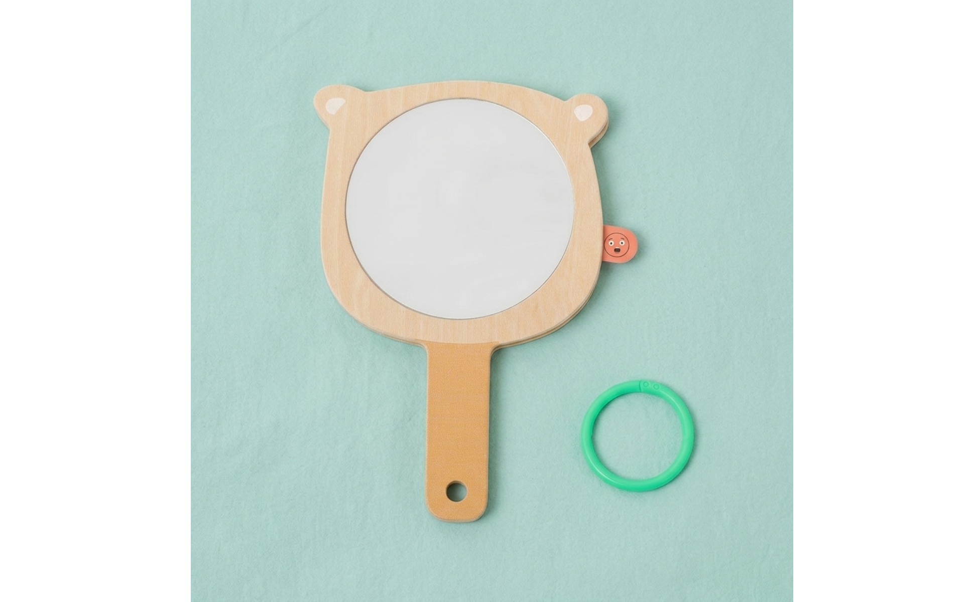 Bear Mirror with Loop Natural Wooden Handheld Mirror Smooth for Toddlers, Babies