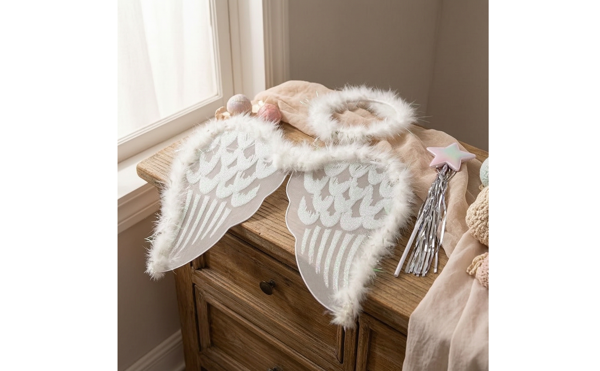 Angel Wings with Headpiece and Wand Glittery Angel Accessory Set Soft