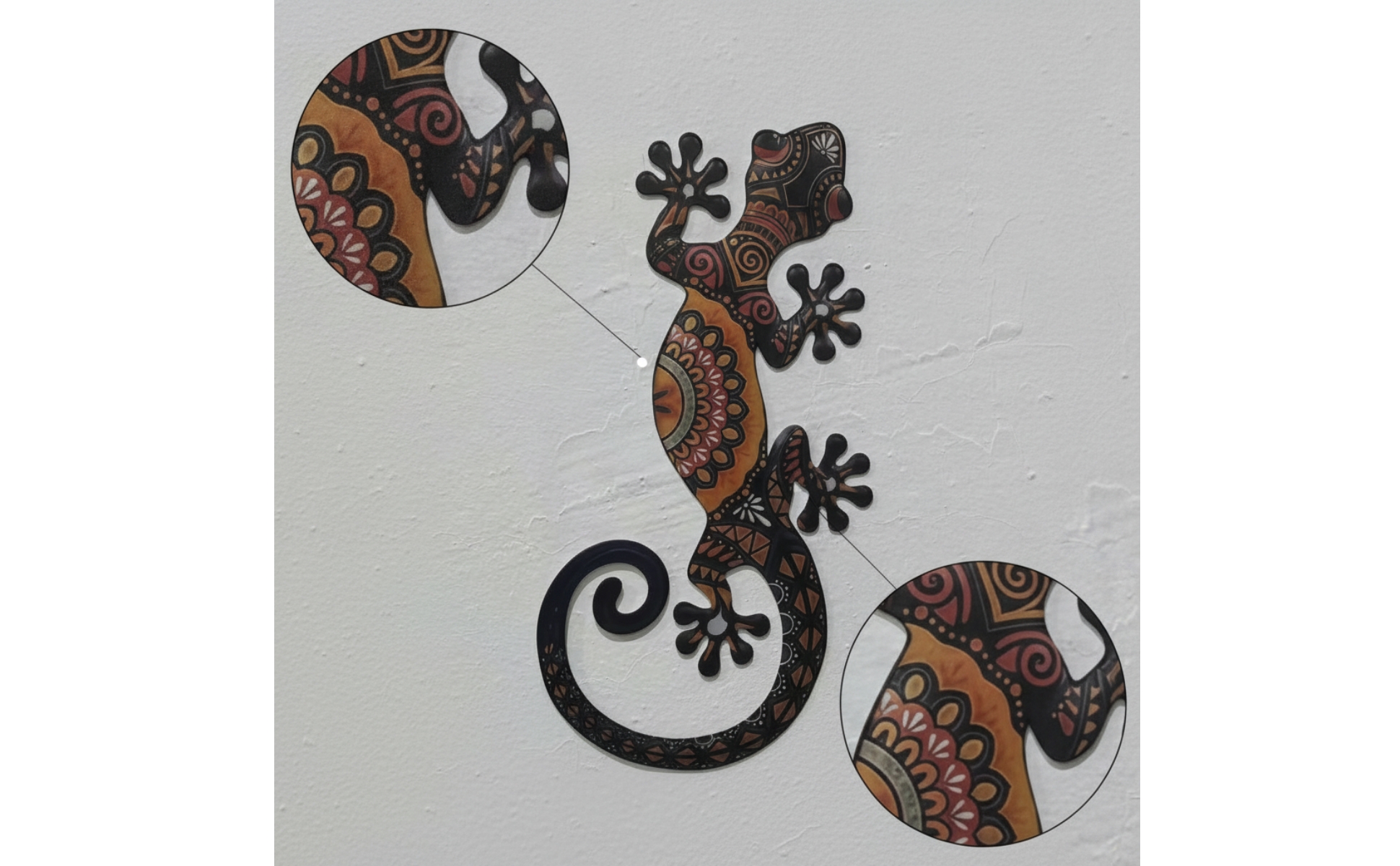Metal Gecko Wall Art Painted Metal Lizard Wall Decor Flat for Living Room, Patio