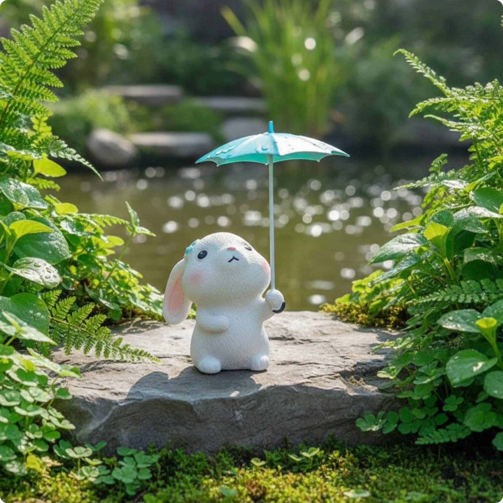 Hase mit Regenschirm Miniatur Hasenfigur Niedlich für Mikrolandschaft, Sammler
